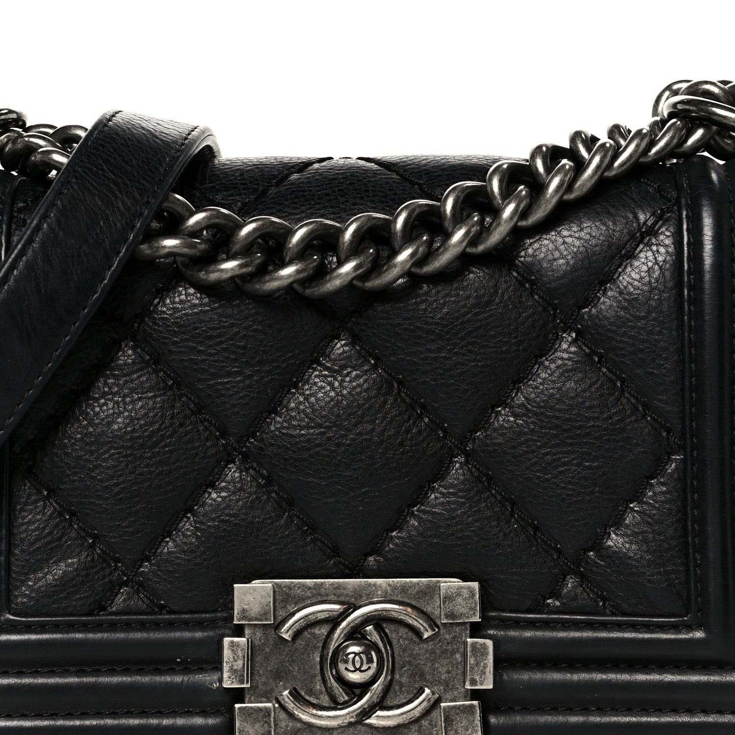 Calfskin Double Stitch Small Boy Flap Black