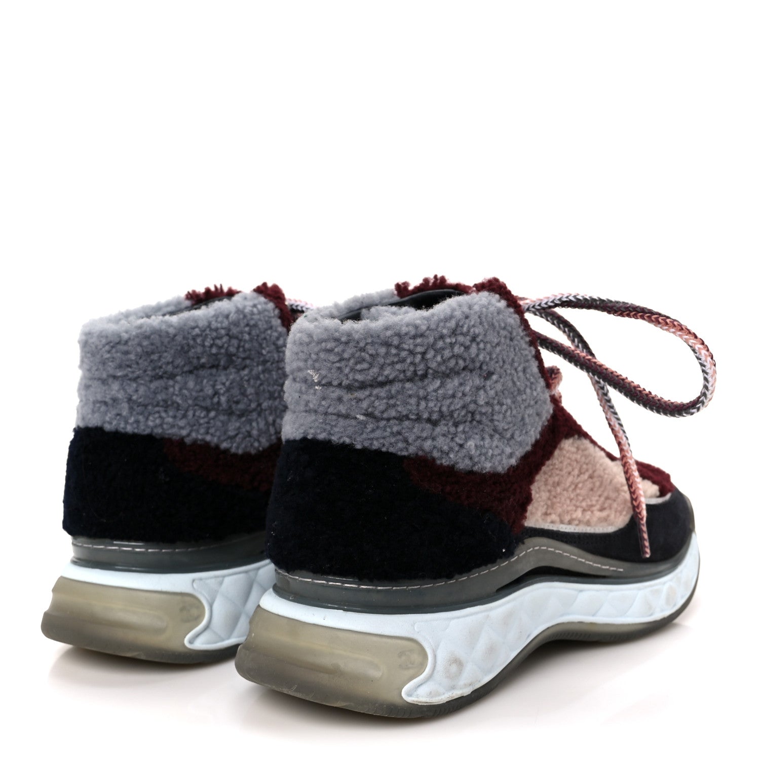 Shearling Suede CC High Top Sneakers 39 Grey Pink Burgundy