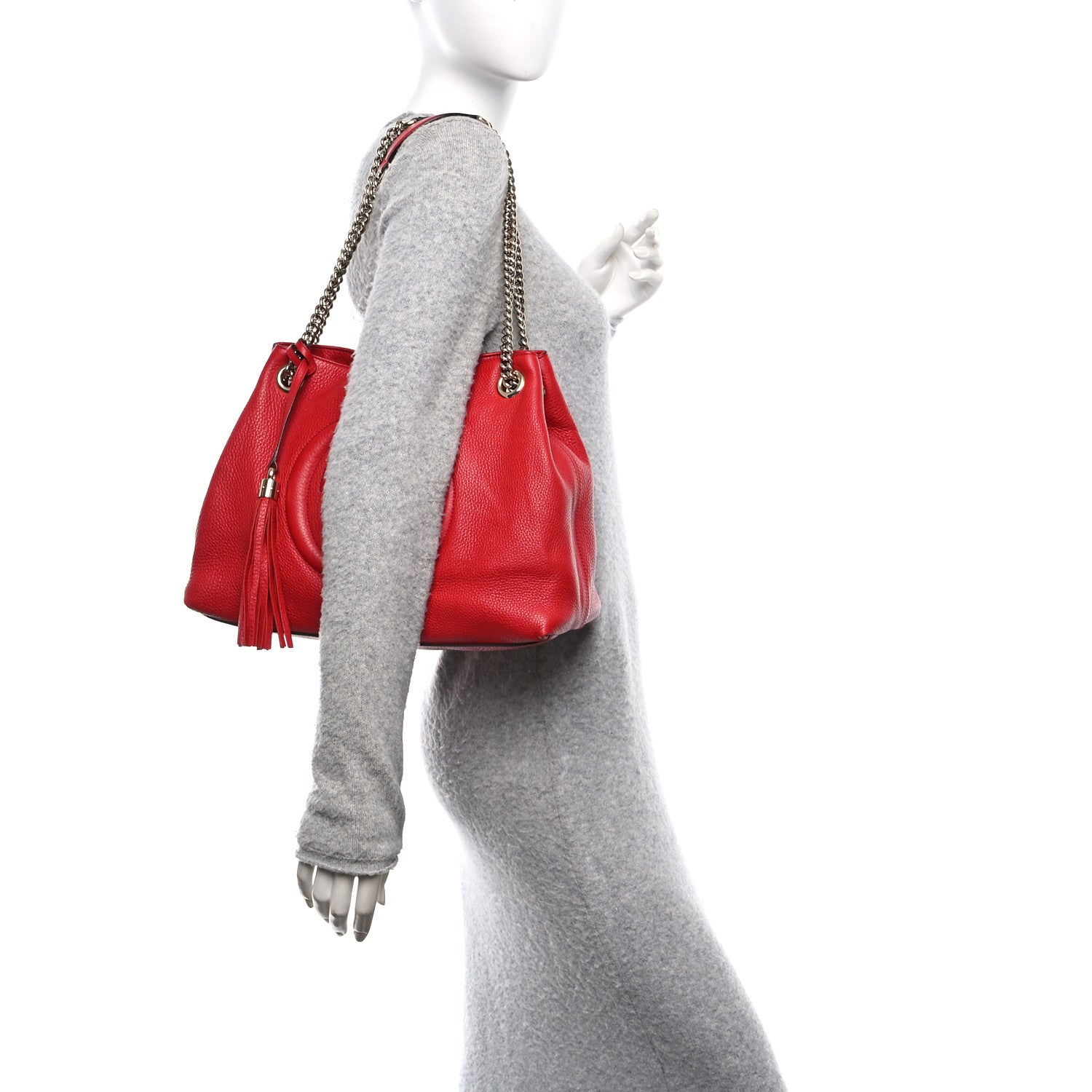 Pebbled Calfskin Medium Soho Chain Shoulder Bag Tabasco Red