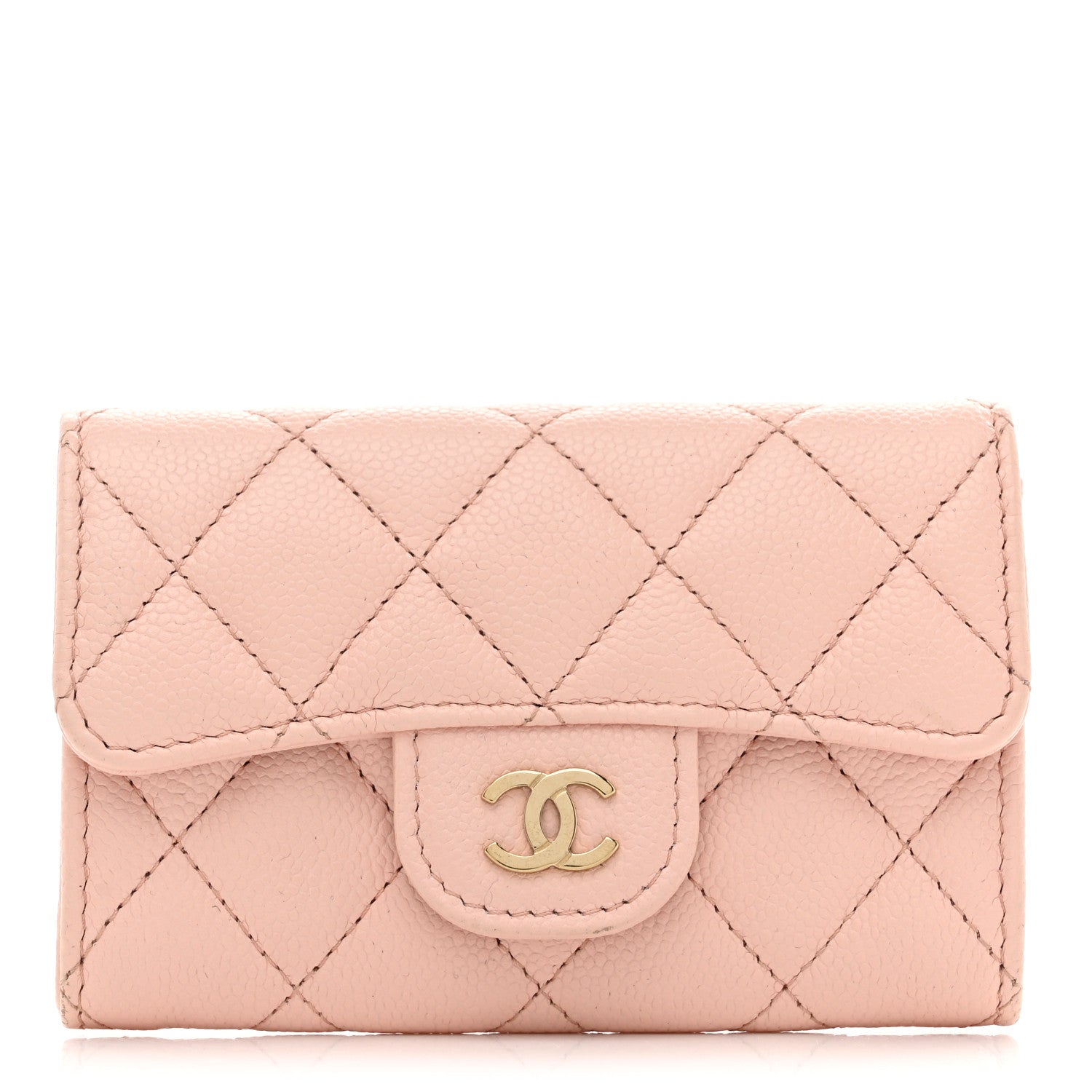 Caviar Quilted Flap Card Holder Wallet Light Pink