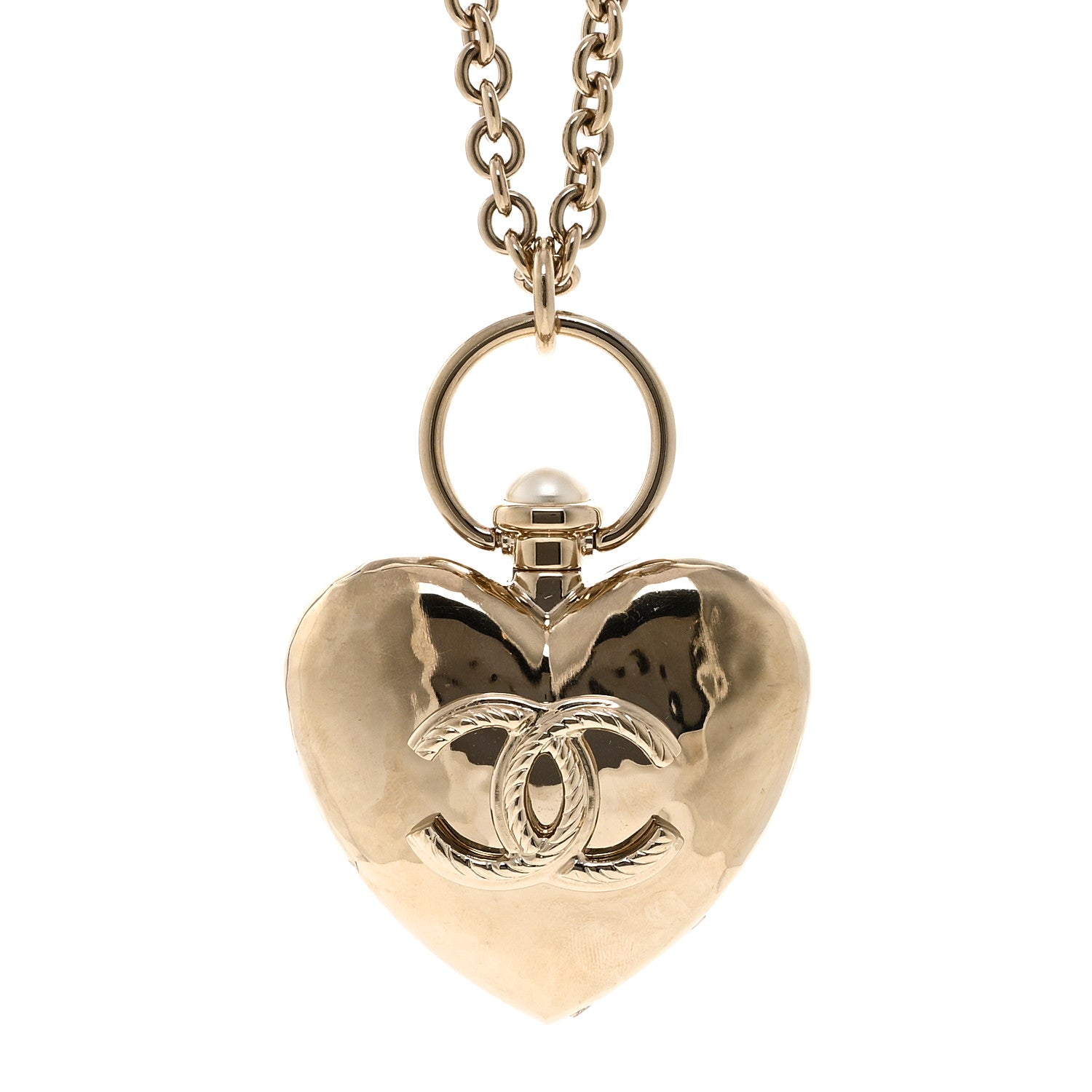 Metal CC Heart Locket Necklace Gold