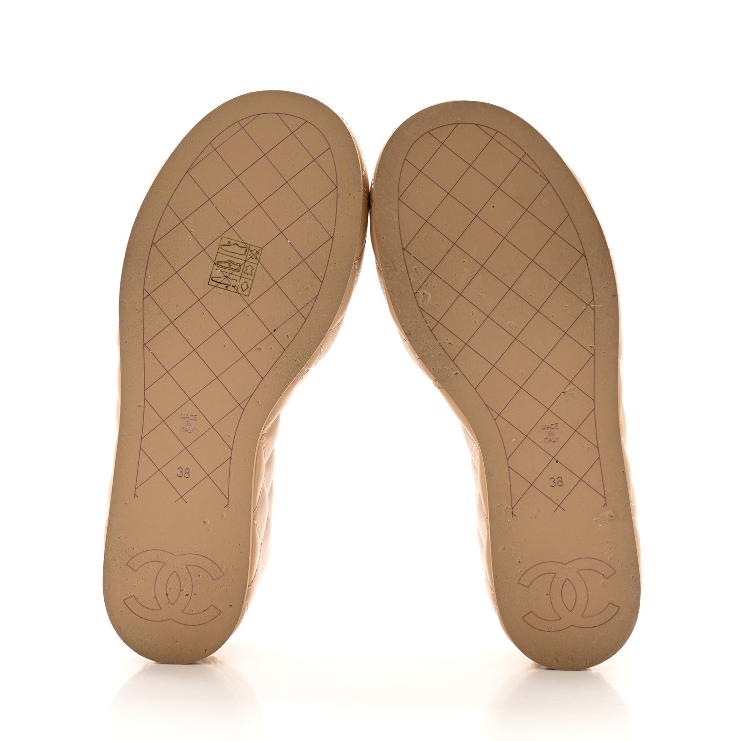 Lambskin Quilted Camelia CC Wedge Sandal Mules 38 Beige
