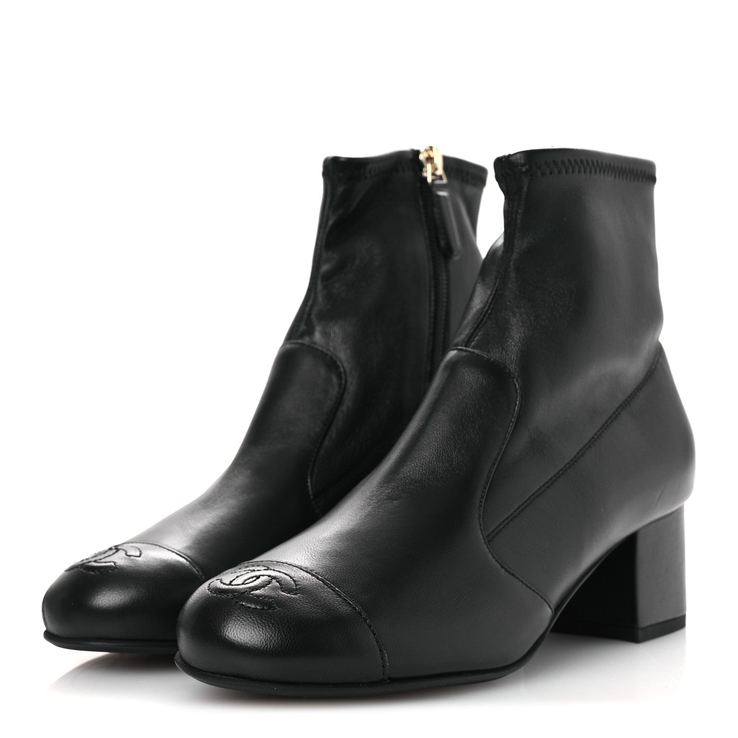 Stretch Lambskin Cap Toe CC Short Boots 36.5 Black