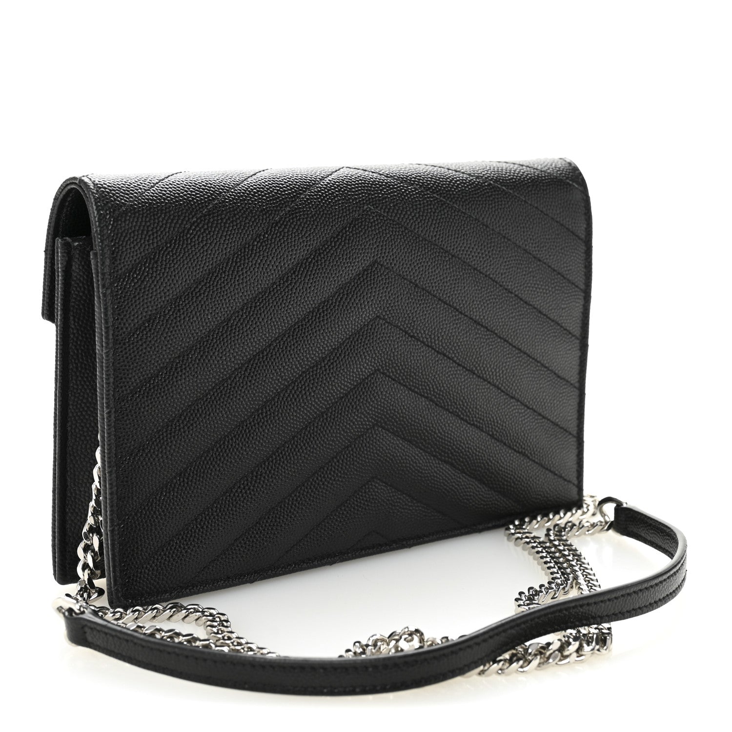 Grain De Poudre Matelasse Chevron Monogram Envelope Chain Wallet Black