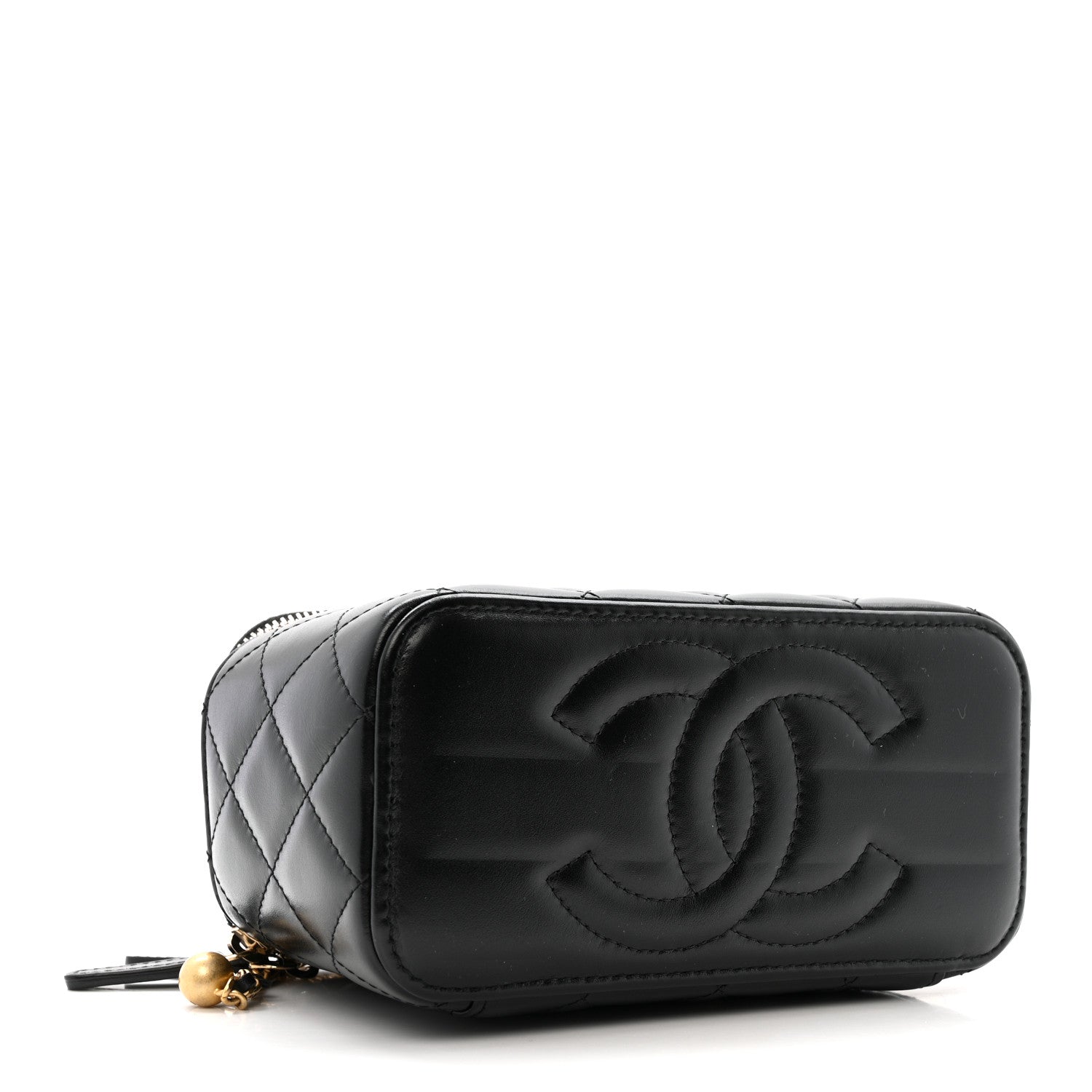 Calfskin Quilted Perfect Fit Vanity Case With Chain Black