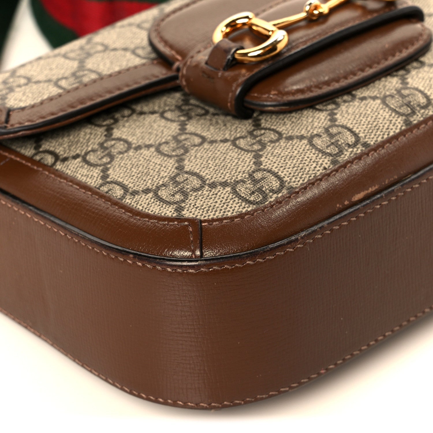 GG Supreme Monogram Web Mini Horsebit 1955 Shoulder Bag Beige Brown Sugar