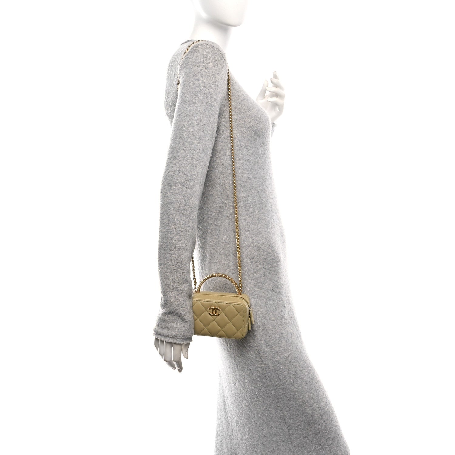 Lambskin Quilted Chain Top Handle Mini Vanity Case Light Green