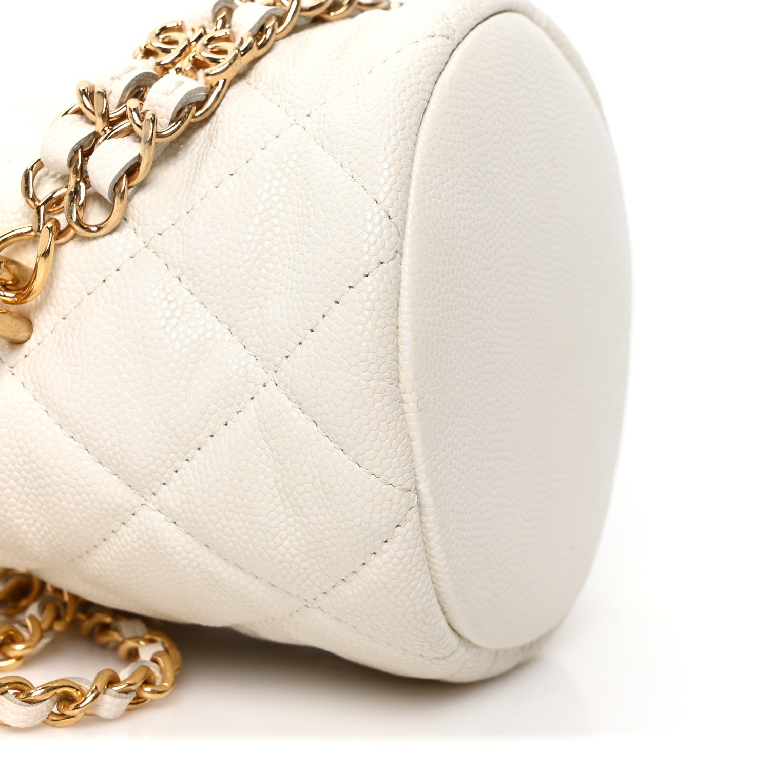 Caviar Quilted Coco First Bucket Clutch With Chain White
