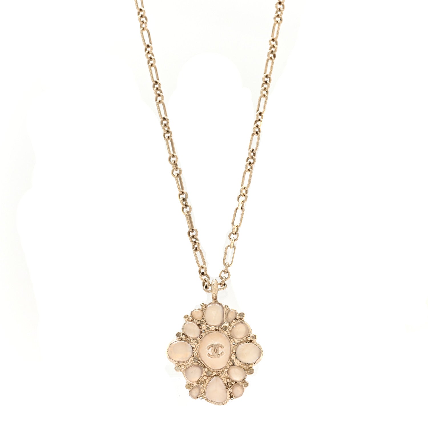 Gripoix Poured Glass CC Pendant Necklace Gold Grey