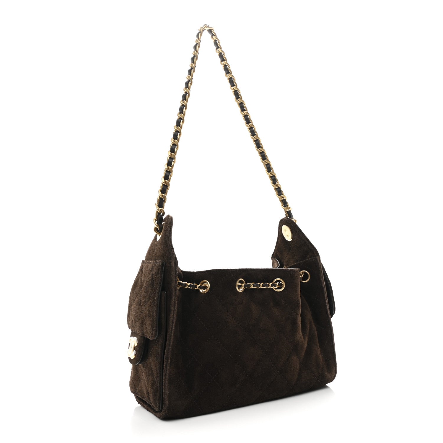 Suede Quilted Mini Chanel 25 Handbag Dark Brown