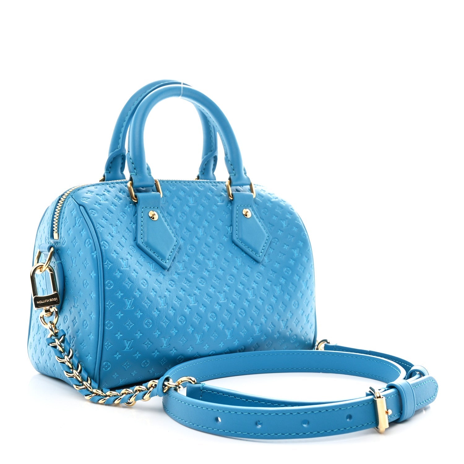 Calfskin Nanogram Embossed Speedy Bandouliere 20 Blue