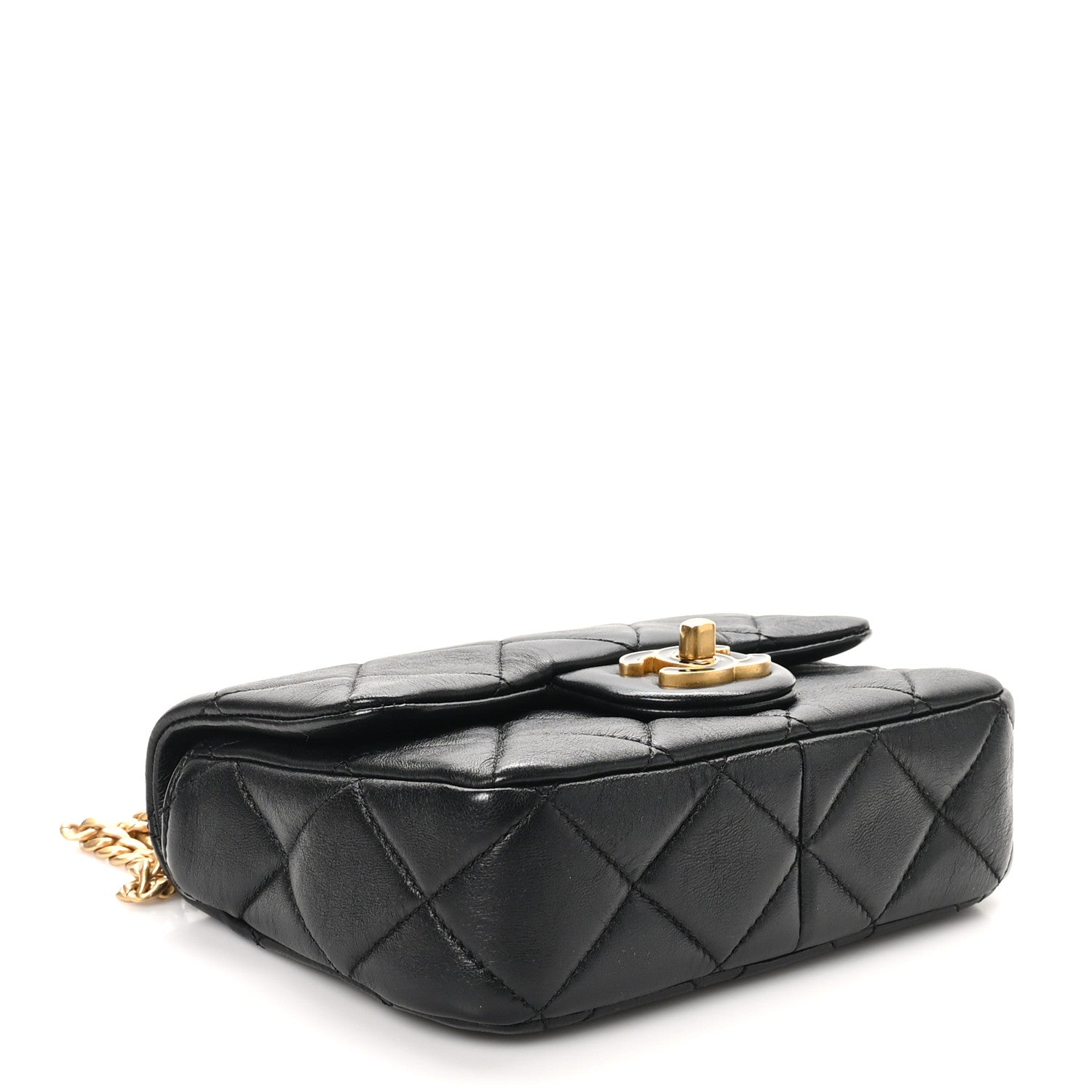 Lambskin Enamel Quilted Mini Pending CC Square Flap Black