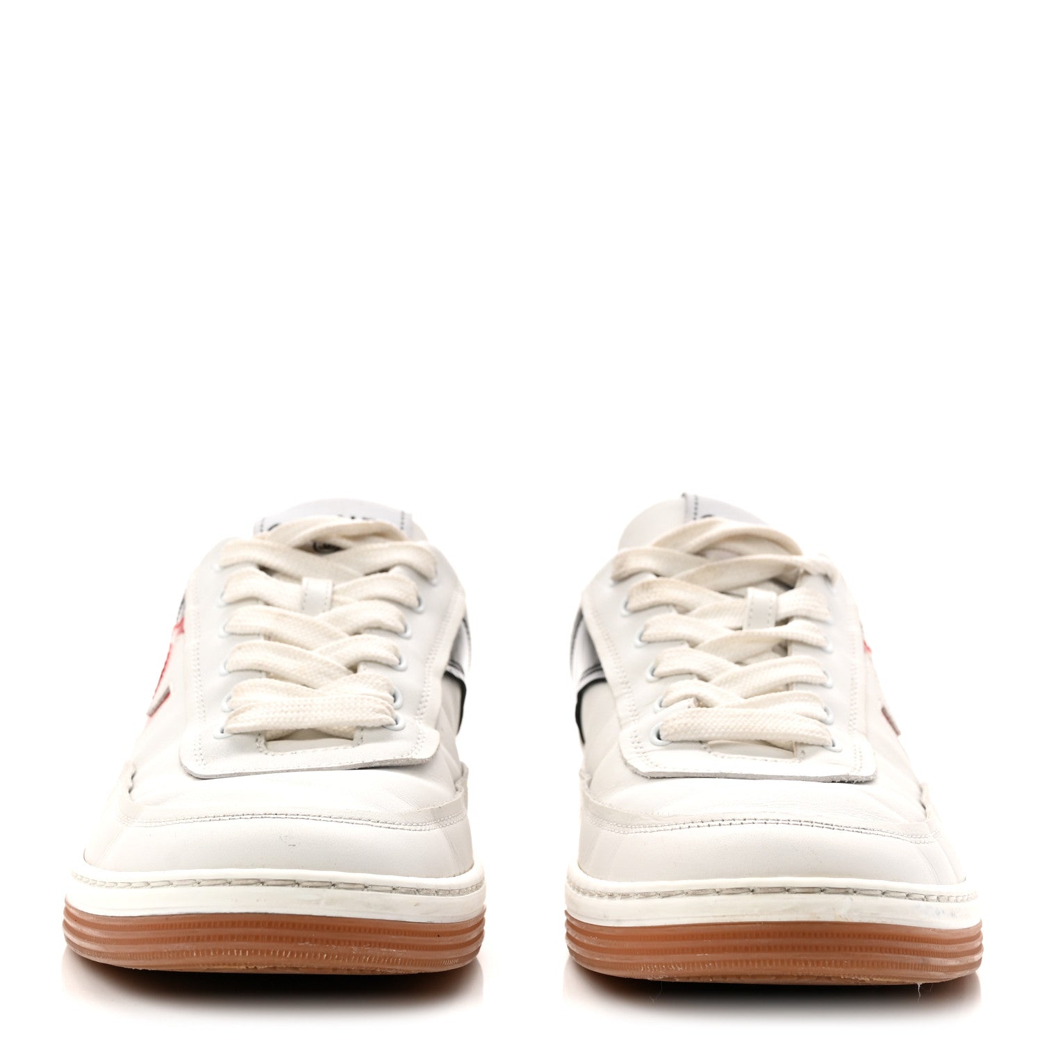 Calfskin Patent Womens CC Sneakers 38 White Black Red
