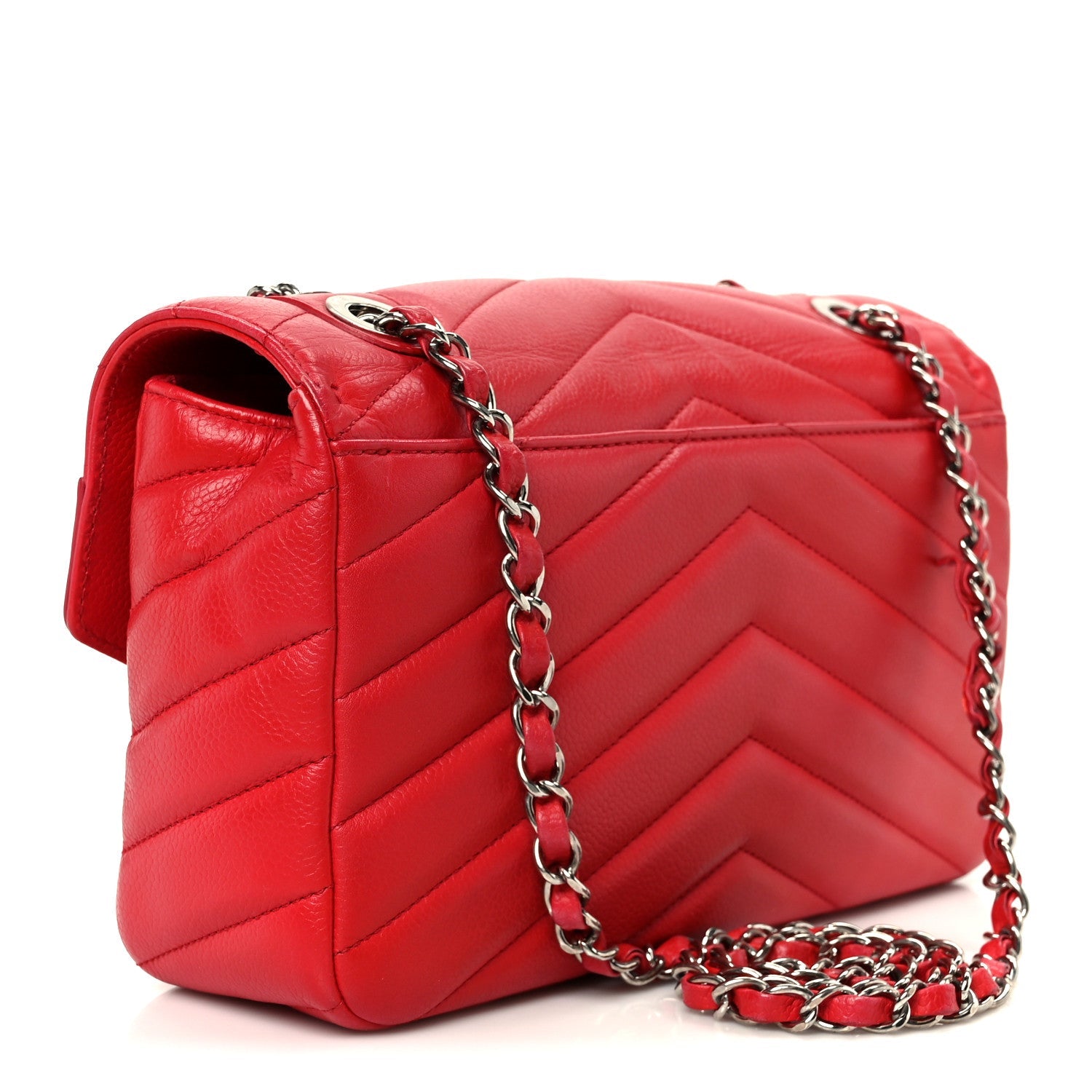 Caviar Chevron Quilted Single Flap Red