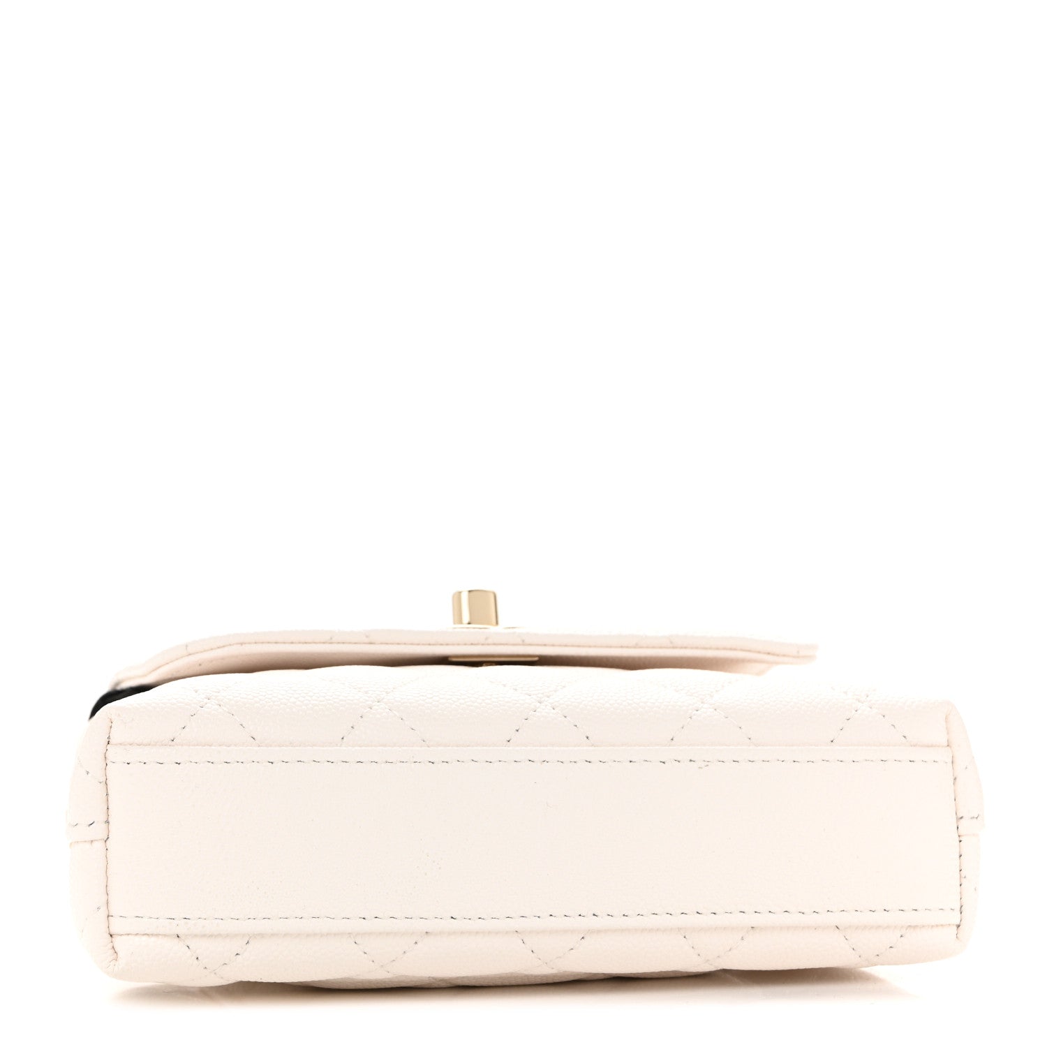 Caviar Quilted Coco Handle Clutch With Chain White