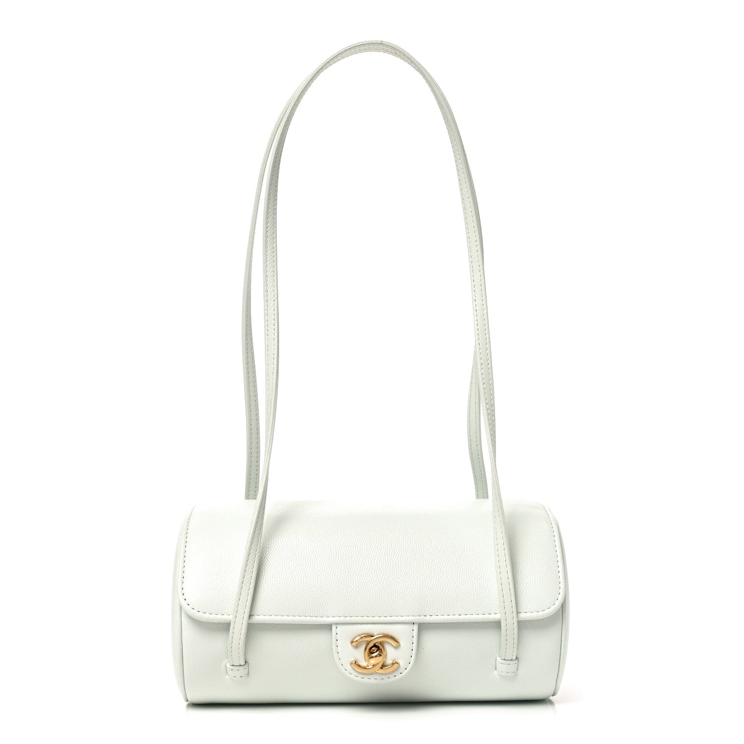 Shiny Caviar Preppy Coco Small Bowling Bag Light Blue
