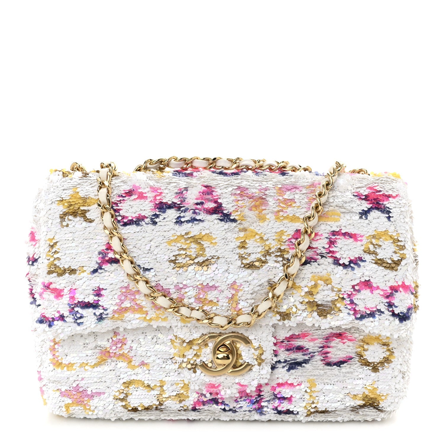 Sequin Logo CC Small Single Flap White Multicolor
