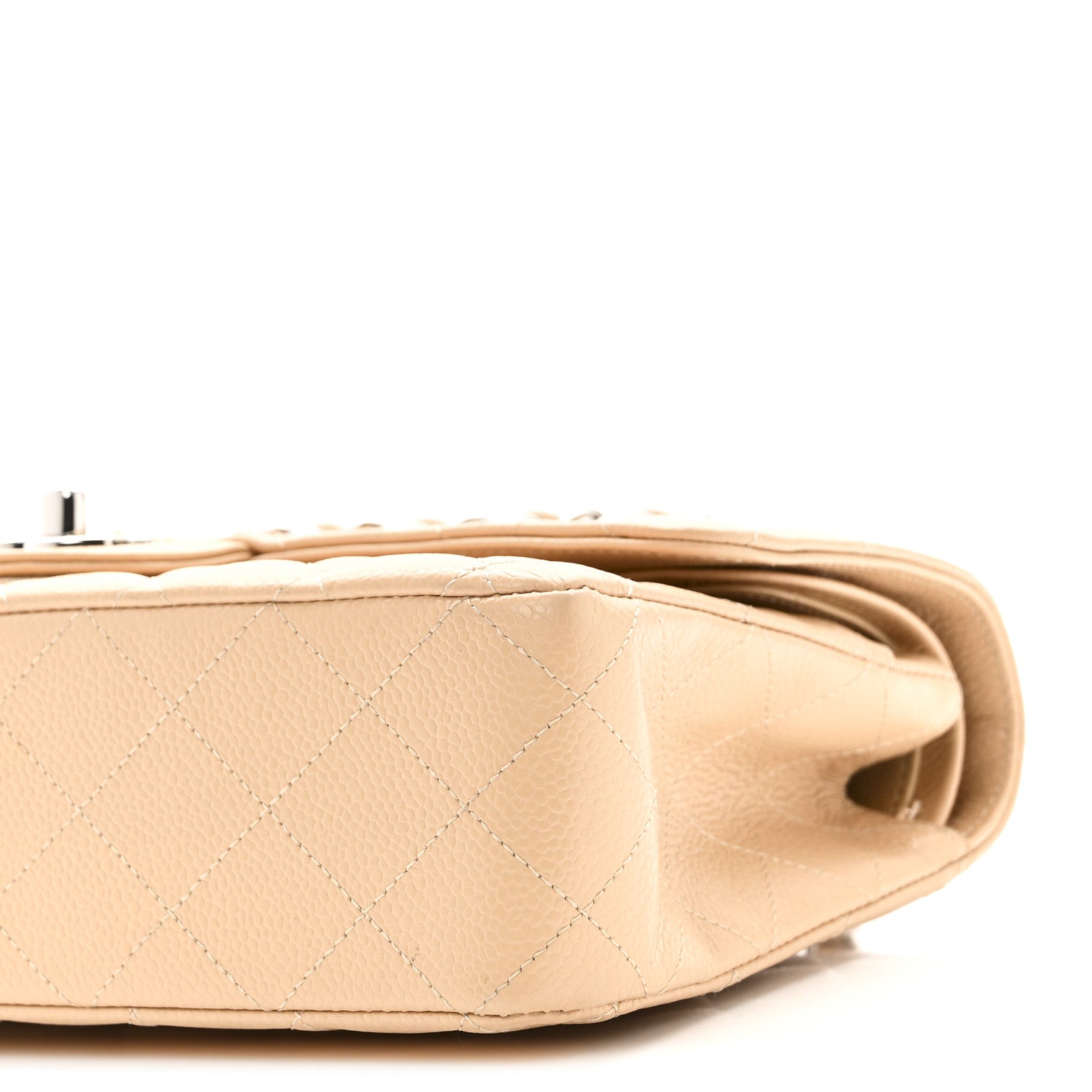 Caviar Quilted Medium Double Flap Beige