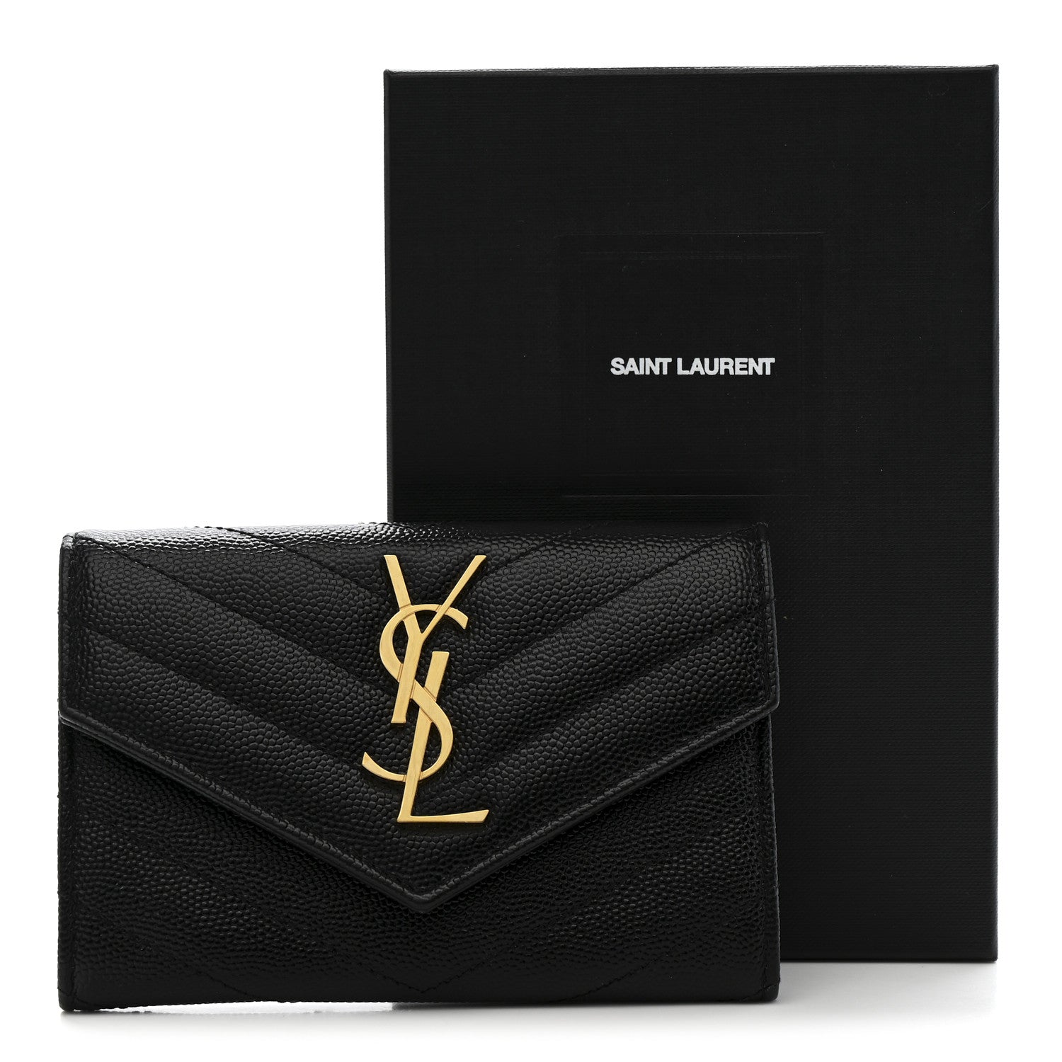 Grain De Poudre Matelasse Chevron Small Monogram Envelope Wallet Black