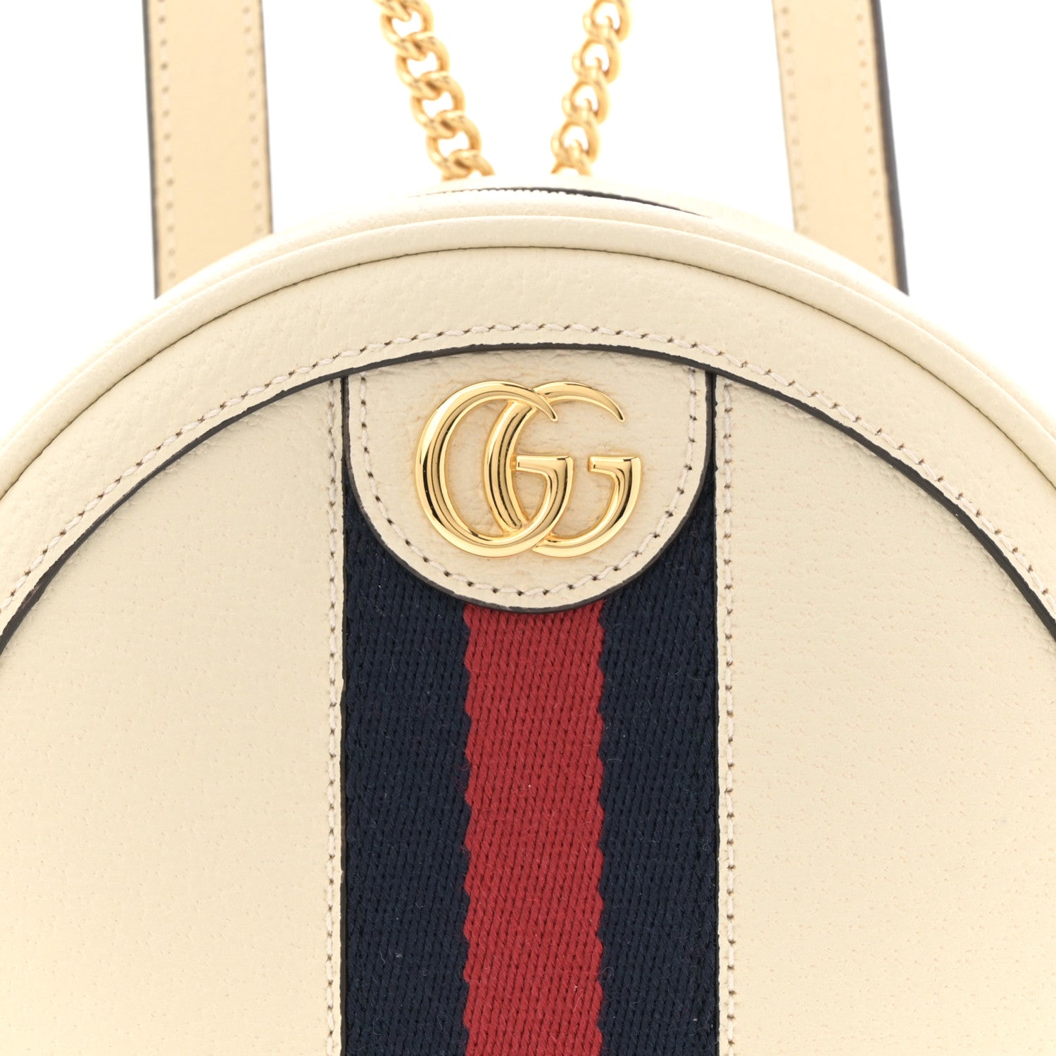 Textured Calfskin Web Mini Ophidia Round Backpack Mystic White