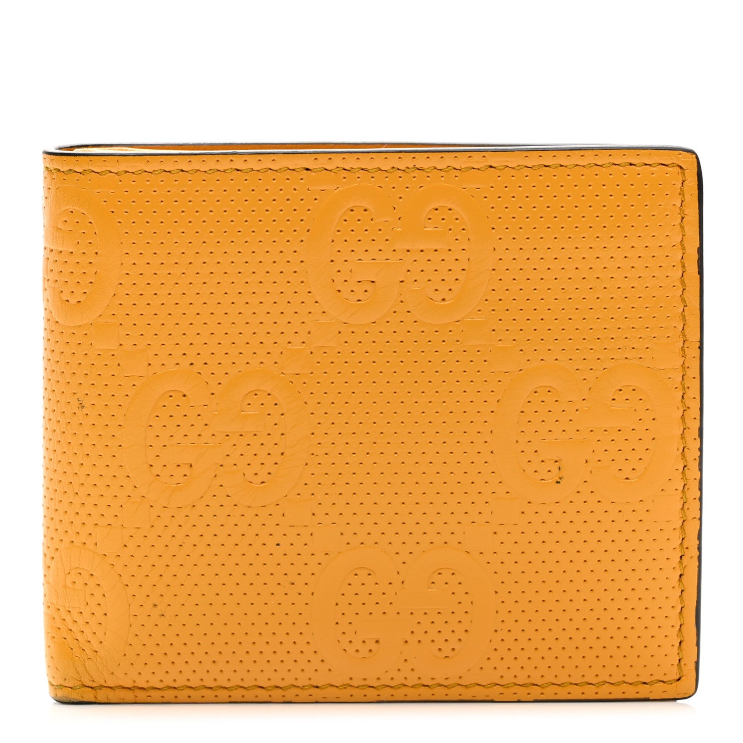Calfskin GG Tennis Embossed Bi-Fold Wallet Yellow Tangerine