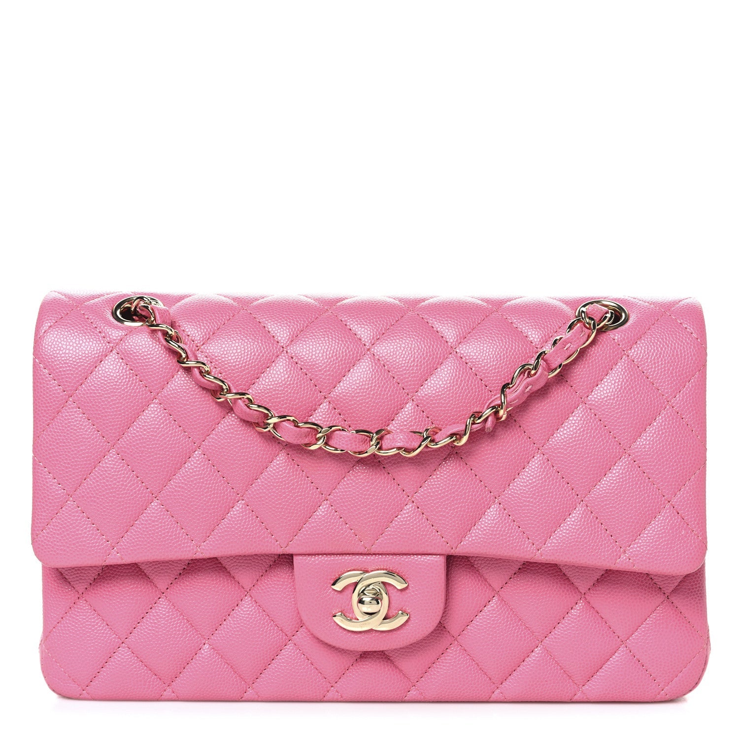 Caviar Quilted Medium Double Flap Pink