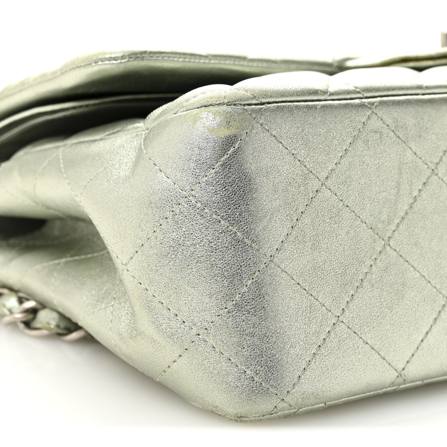 Metallic Lambskin Quilted Jumbo Double Flap Green
