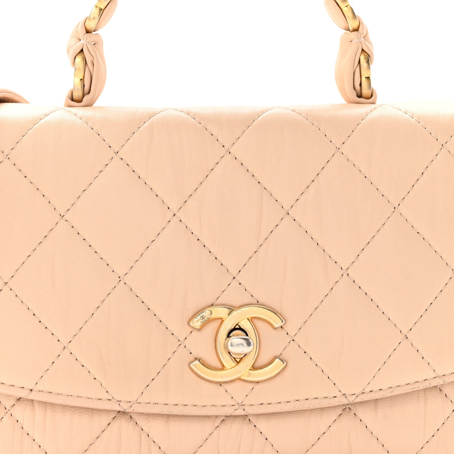 Crumpled Lambskin Quilted Small CC Links Top Handle Flap Beige