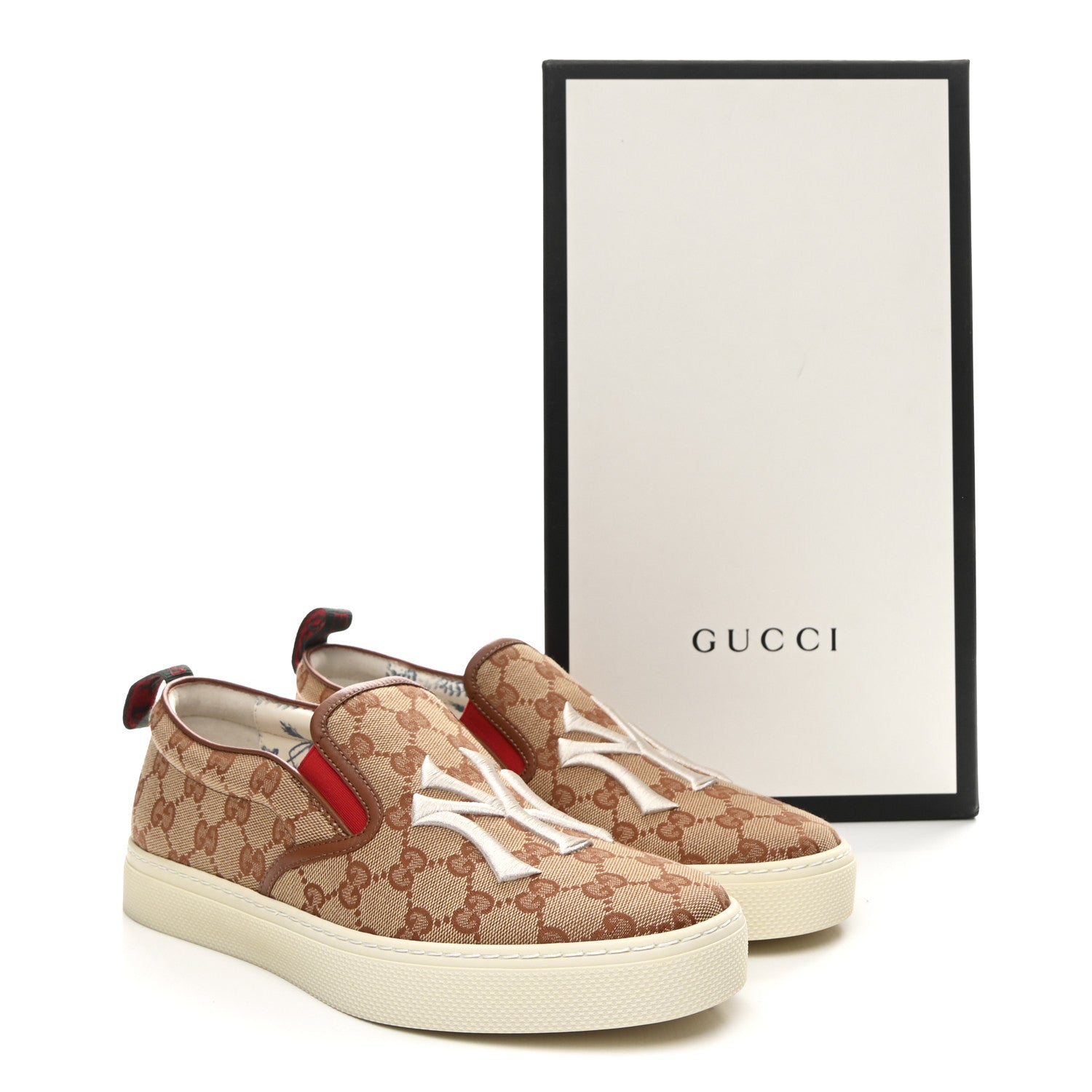 X MLB GG Monogram NY Yankees Embroidered Mens Slip On Sneakers 8 Beige Ruggine Rust