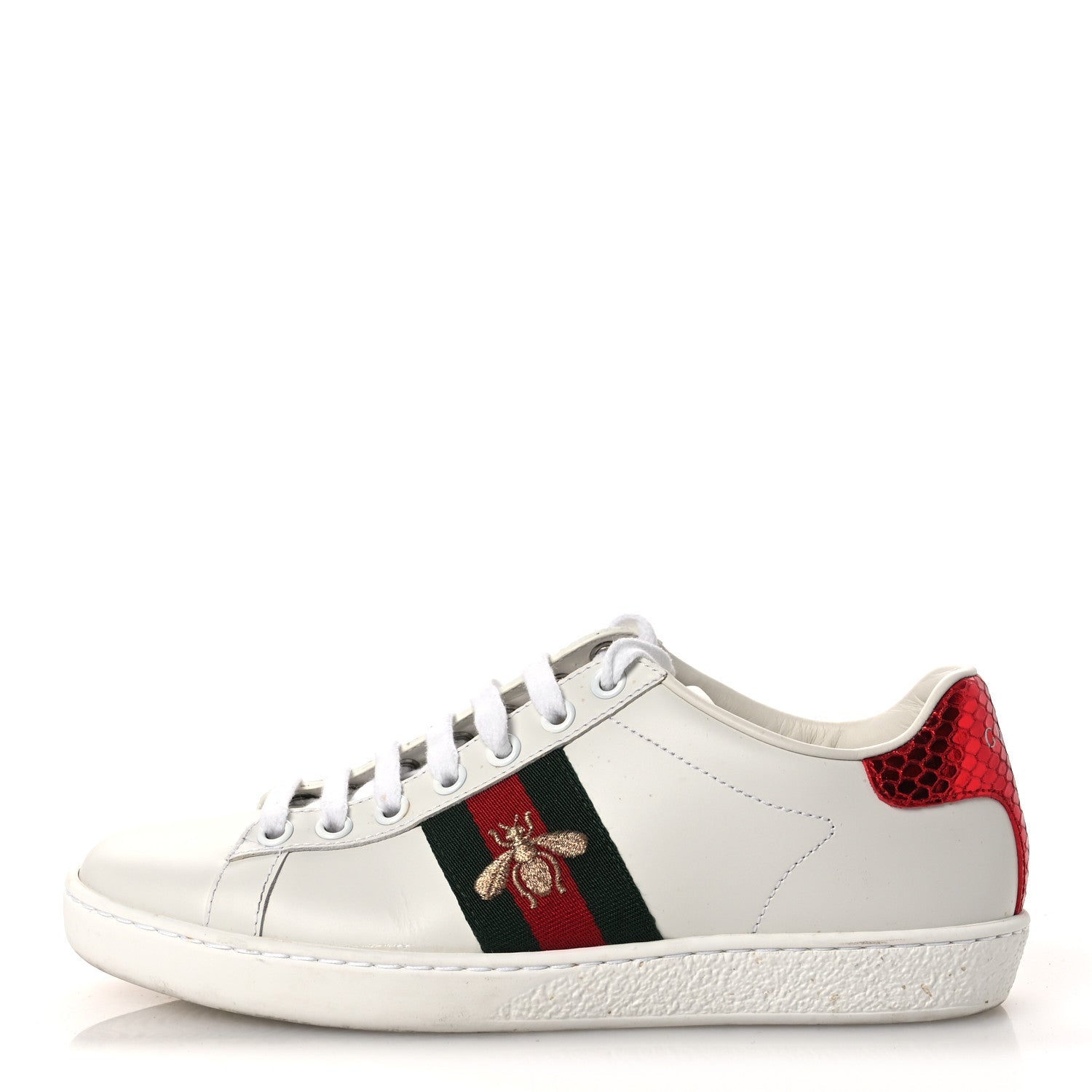 Calfskin Ayers Bee Embroidered Womens Ace Sneakers 35 White Green