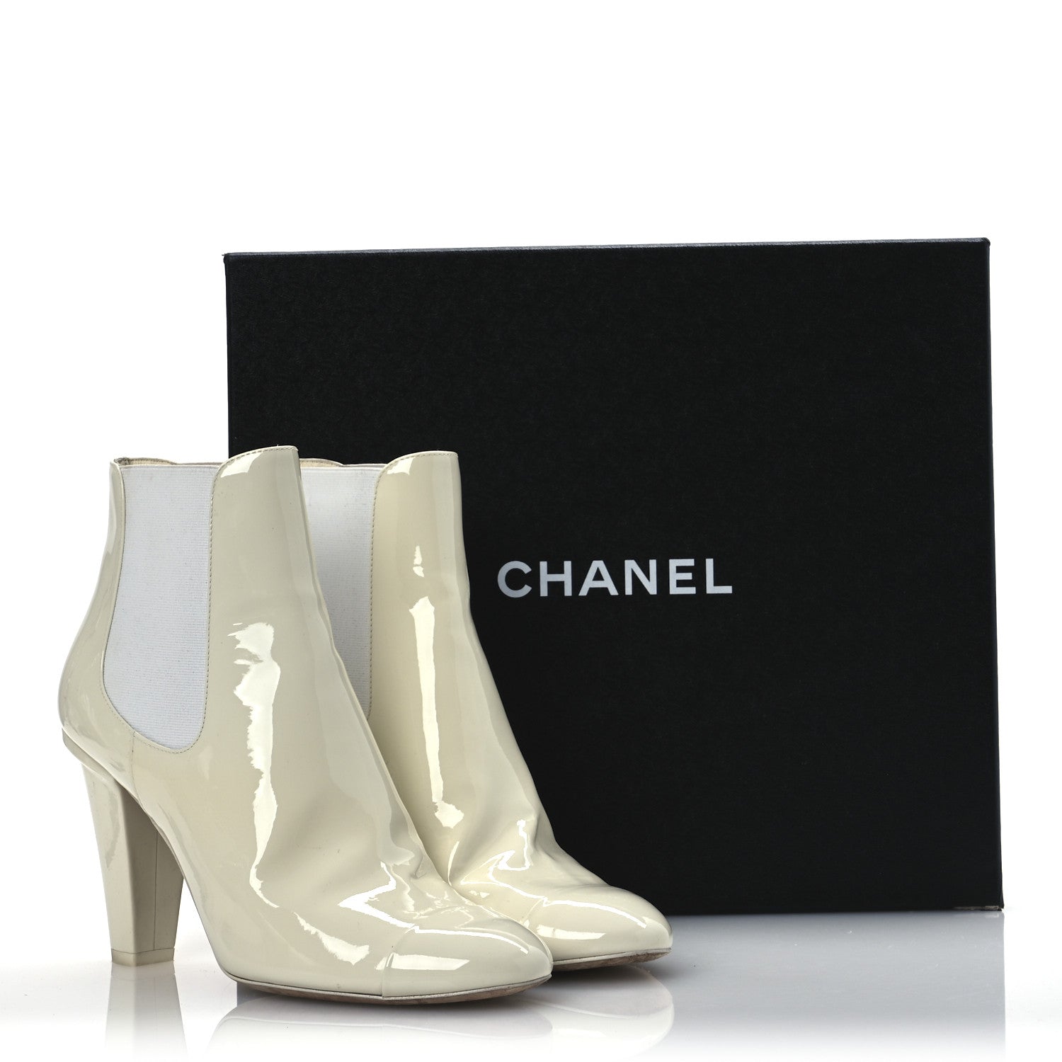 Patent Calfskin Cap Toe Ankle Boots 39 Ecru