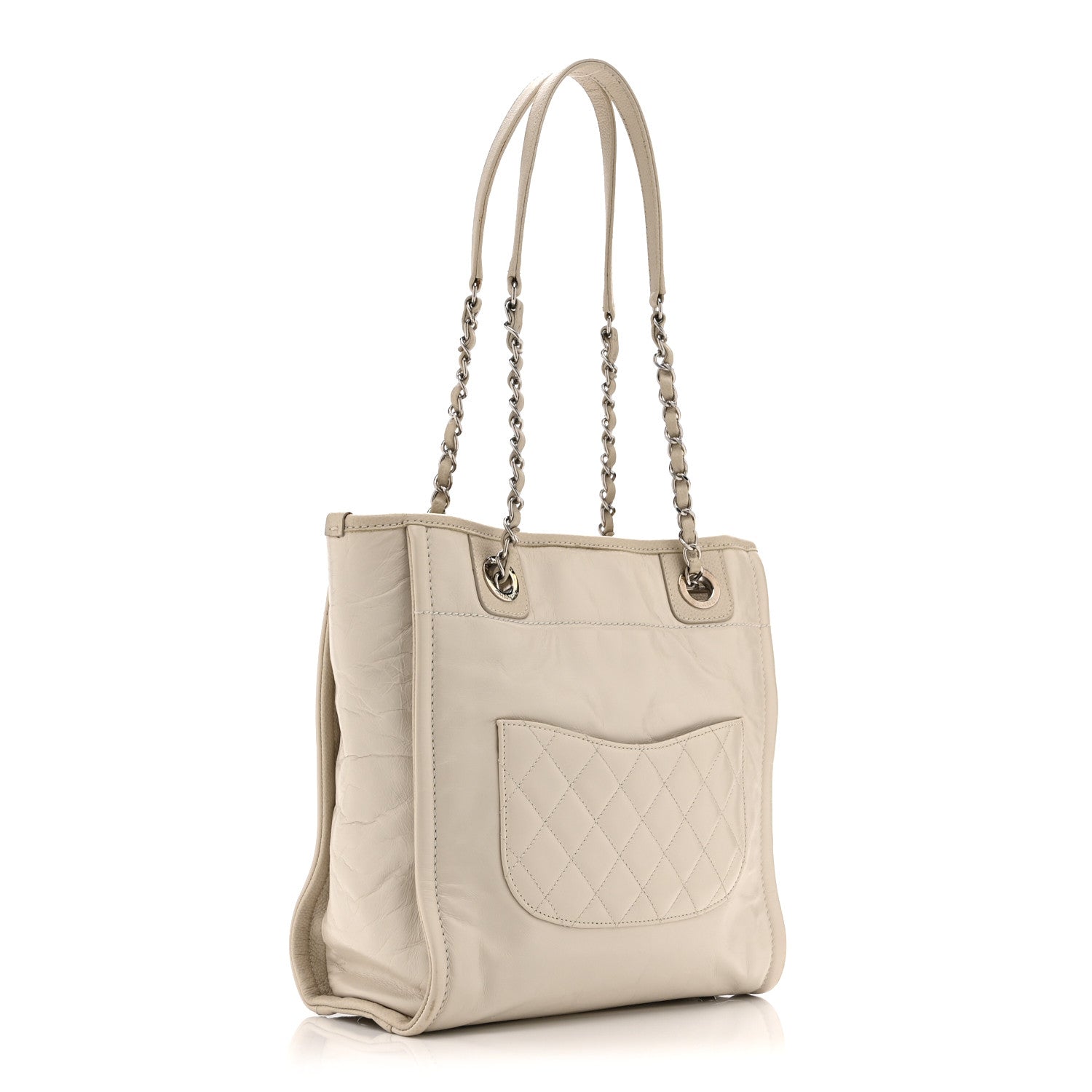 Glazed Calfskin Mini Deauville Tote White