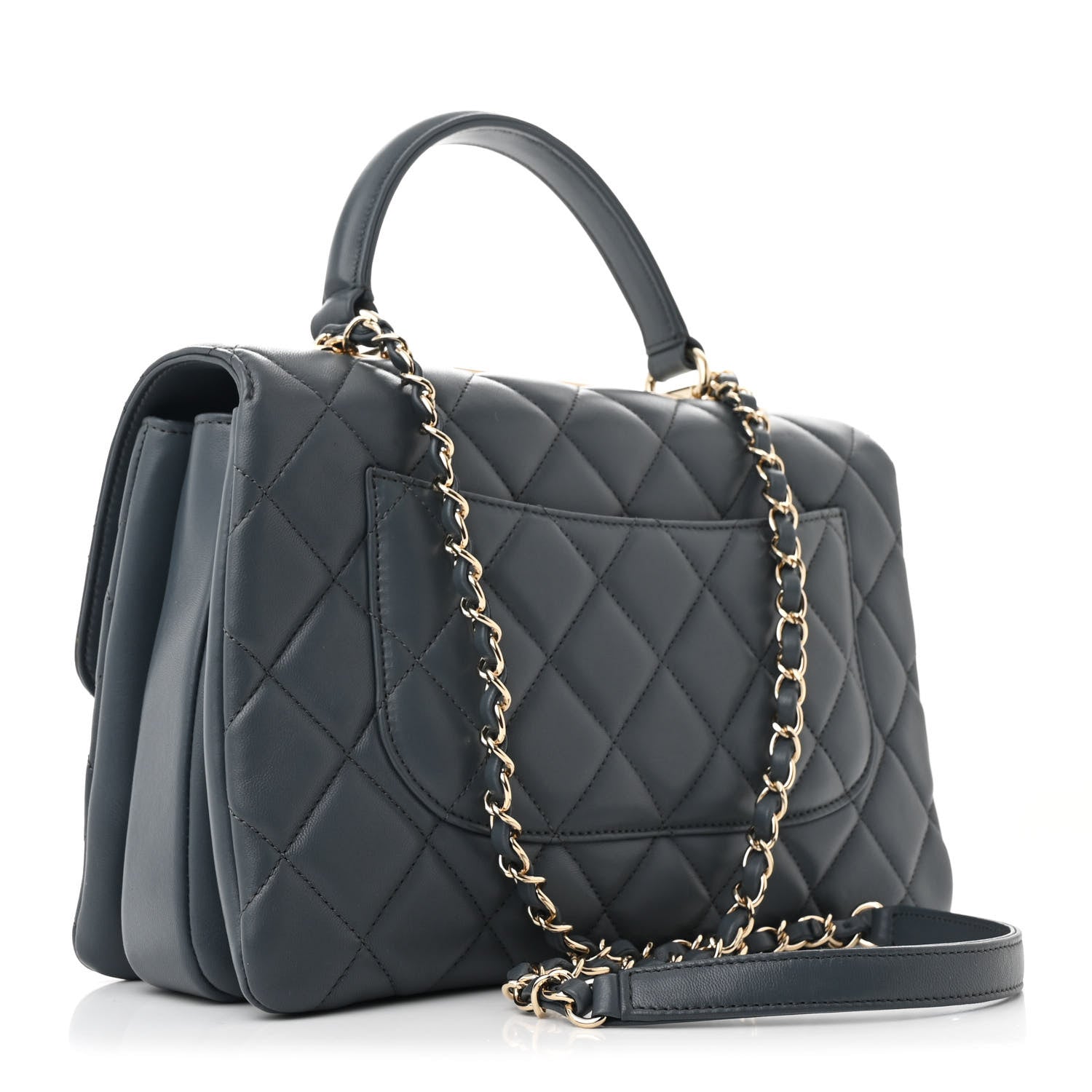 Lambskin Quilted Medium Trendy CC Flap Dual Handle Bag Dark Grey