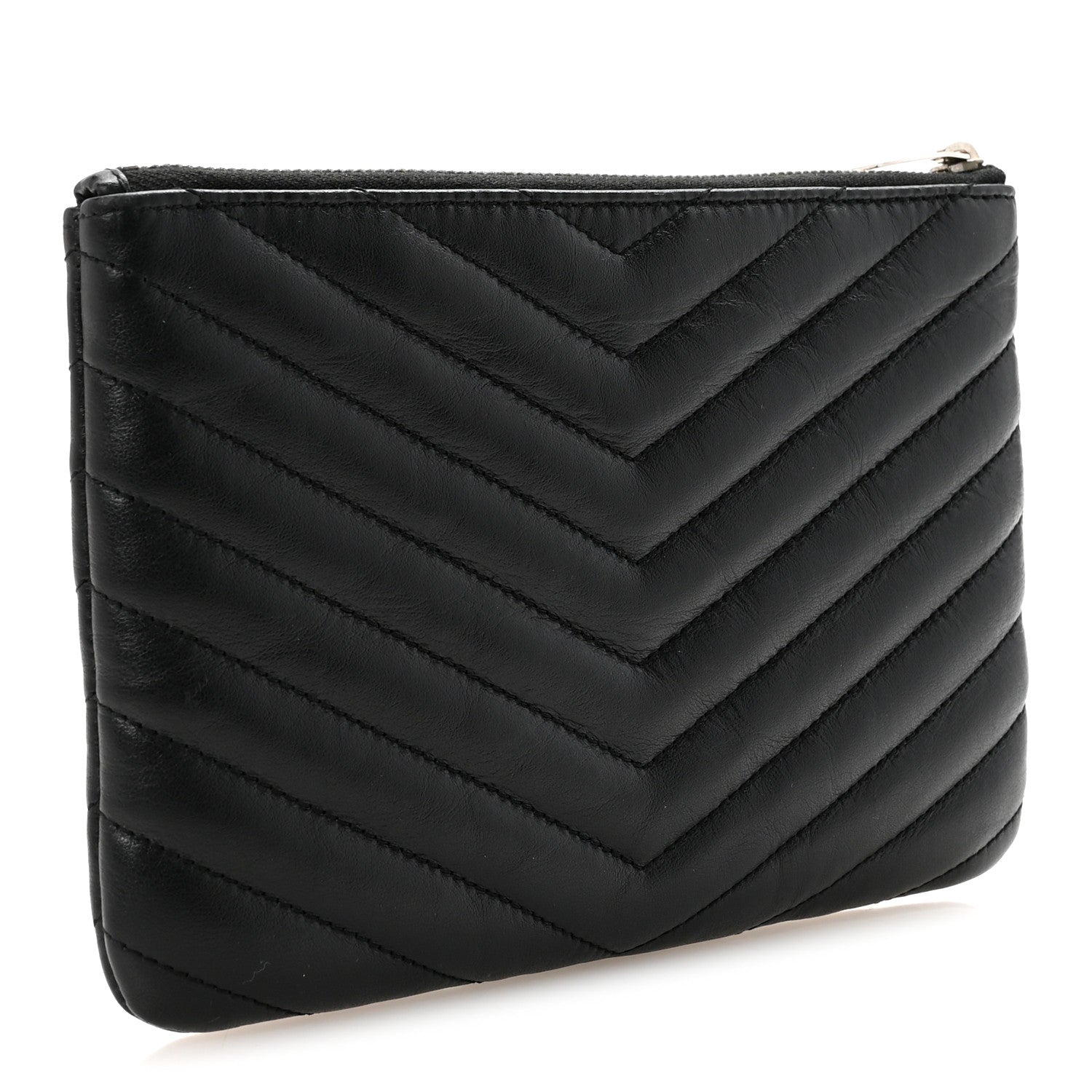 Calfskin Matelasse Chevron Monogram Pouch Black
