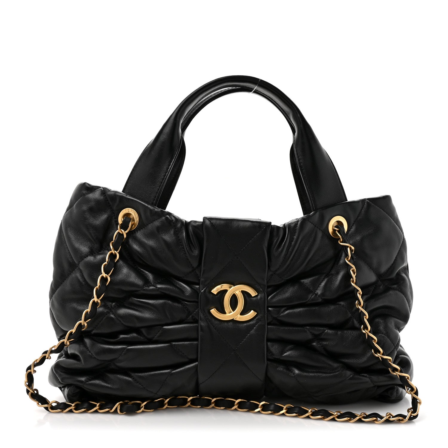 Lambskin Quilted Bow Bag Black