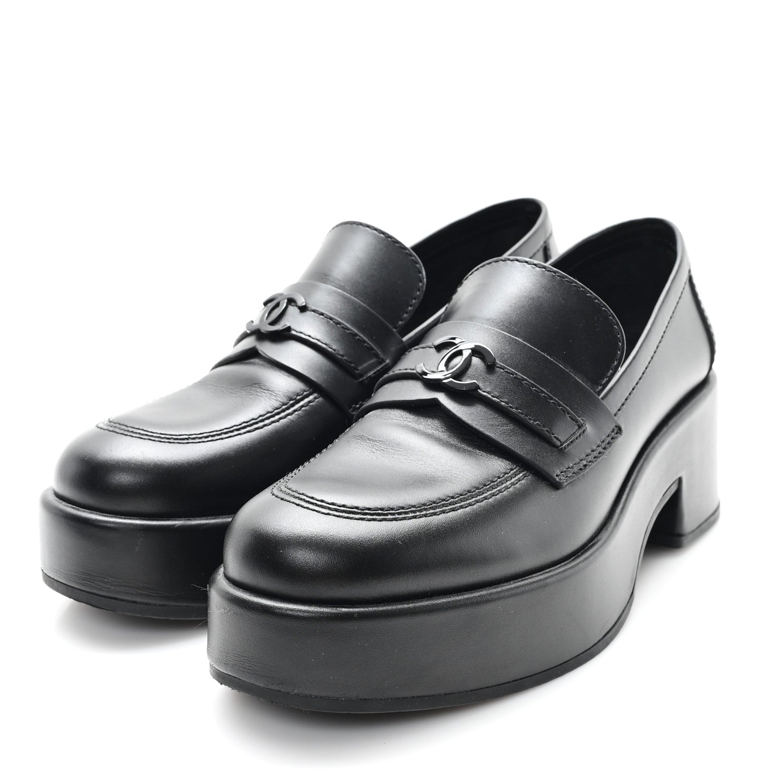 Calfskin CC Platform Loafers 38 Black
