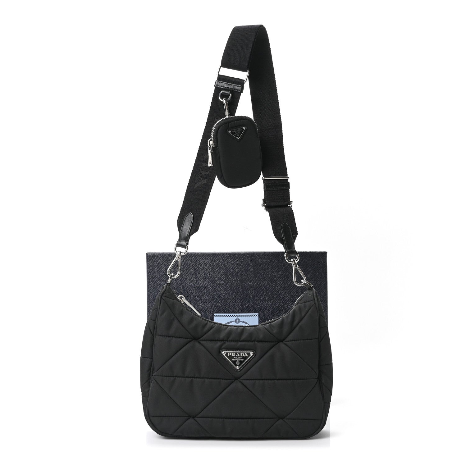 Re-Nylon Triangle Padded Patchwork Shoulder Bag Black