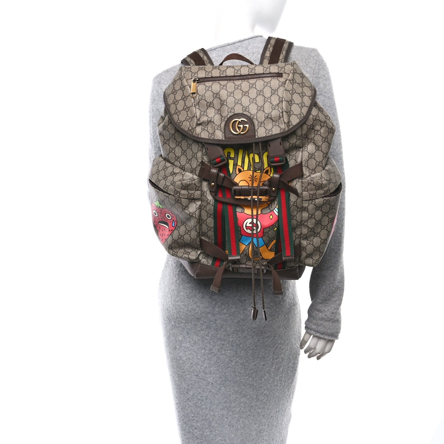 X Pablo DelCielo GG Supreme Monogram Web Cat Print Skateboard Backpack Brown
