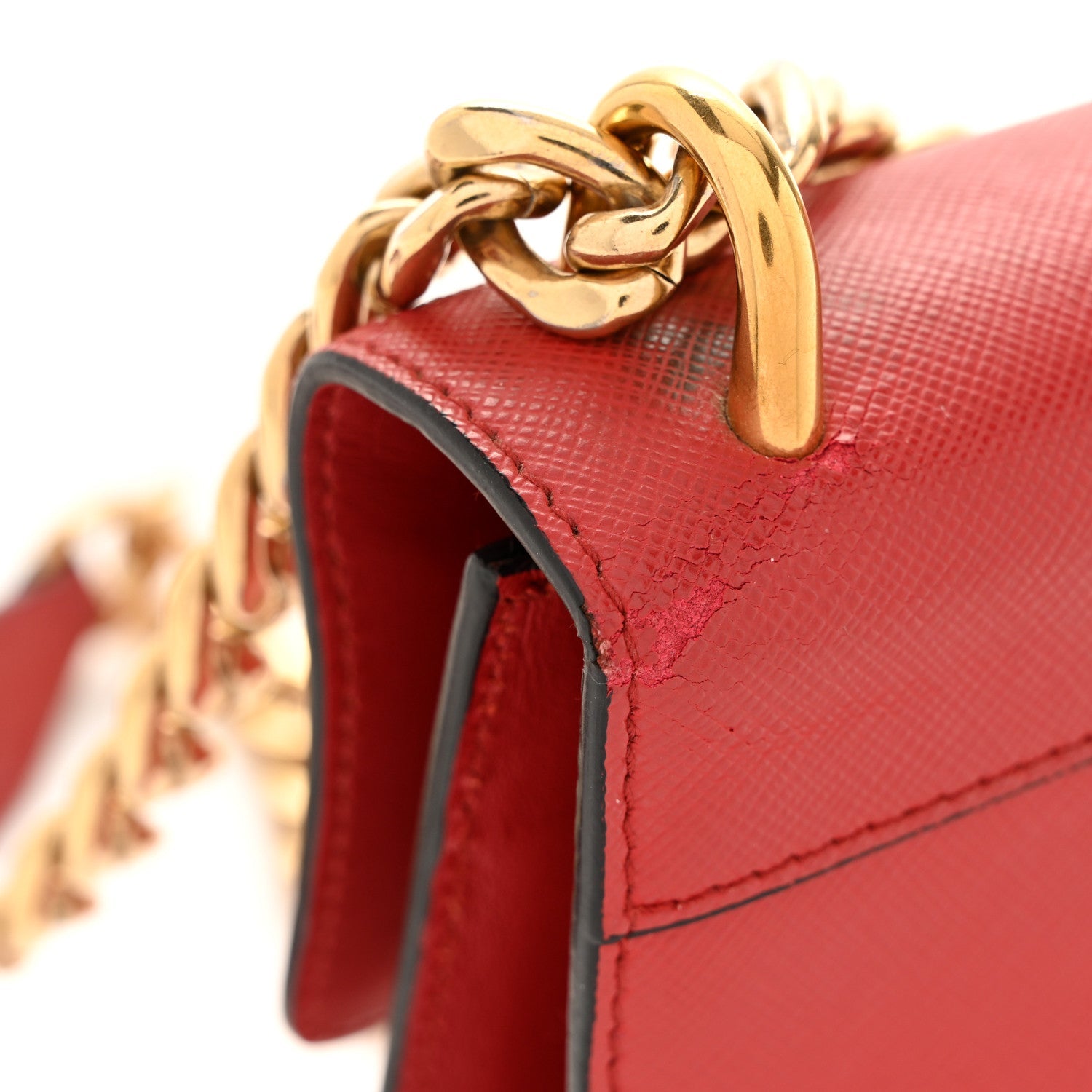 Saffiano Turn Lock Chain Shoulder Bag Fuoco