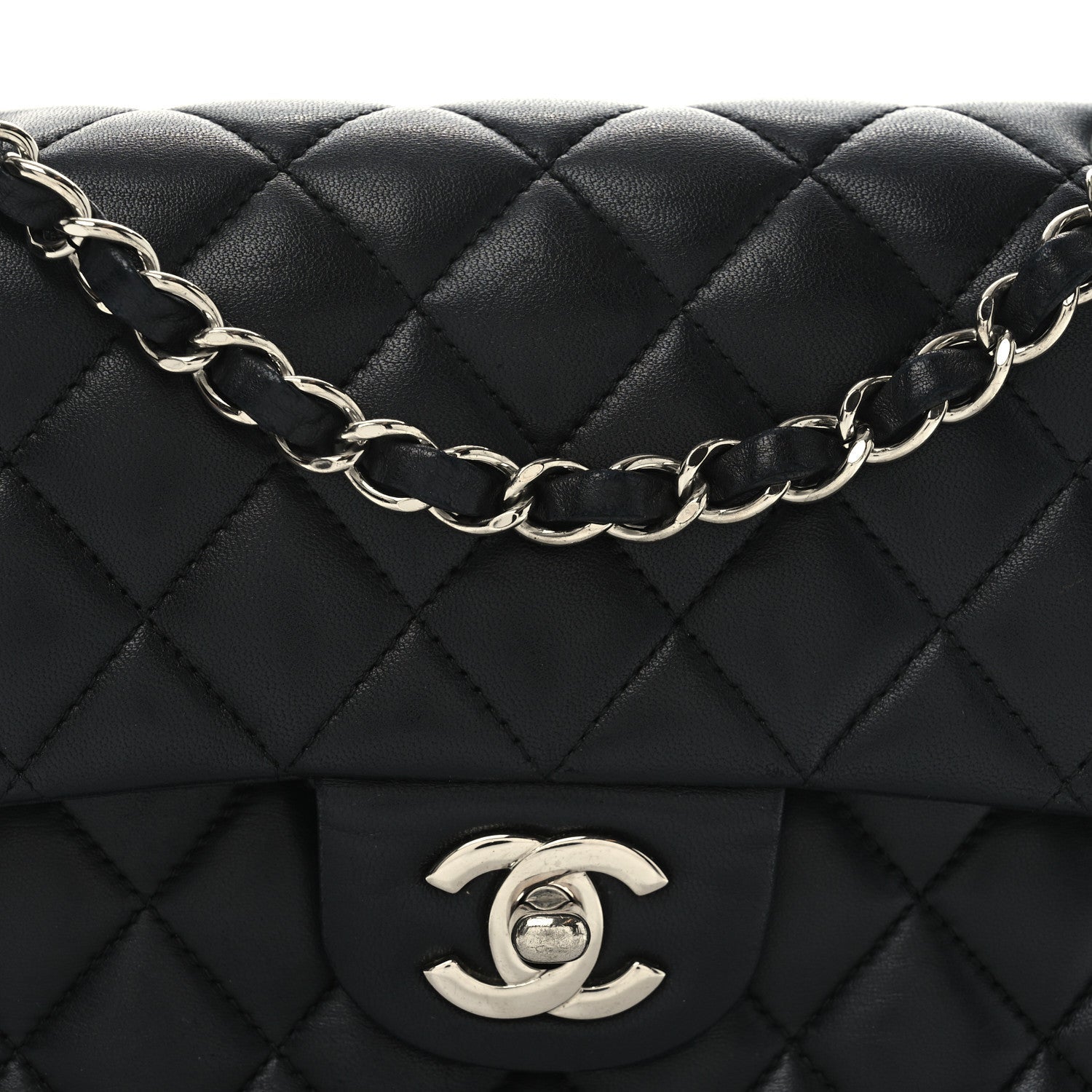 Lambskin Quilted Small Double Flap Black