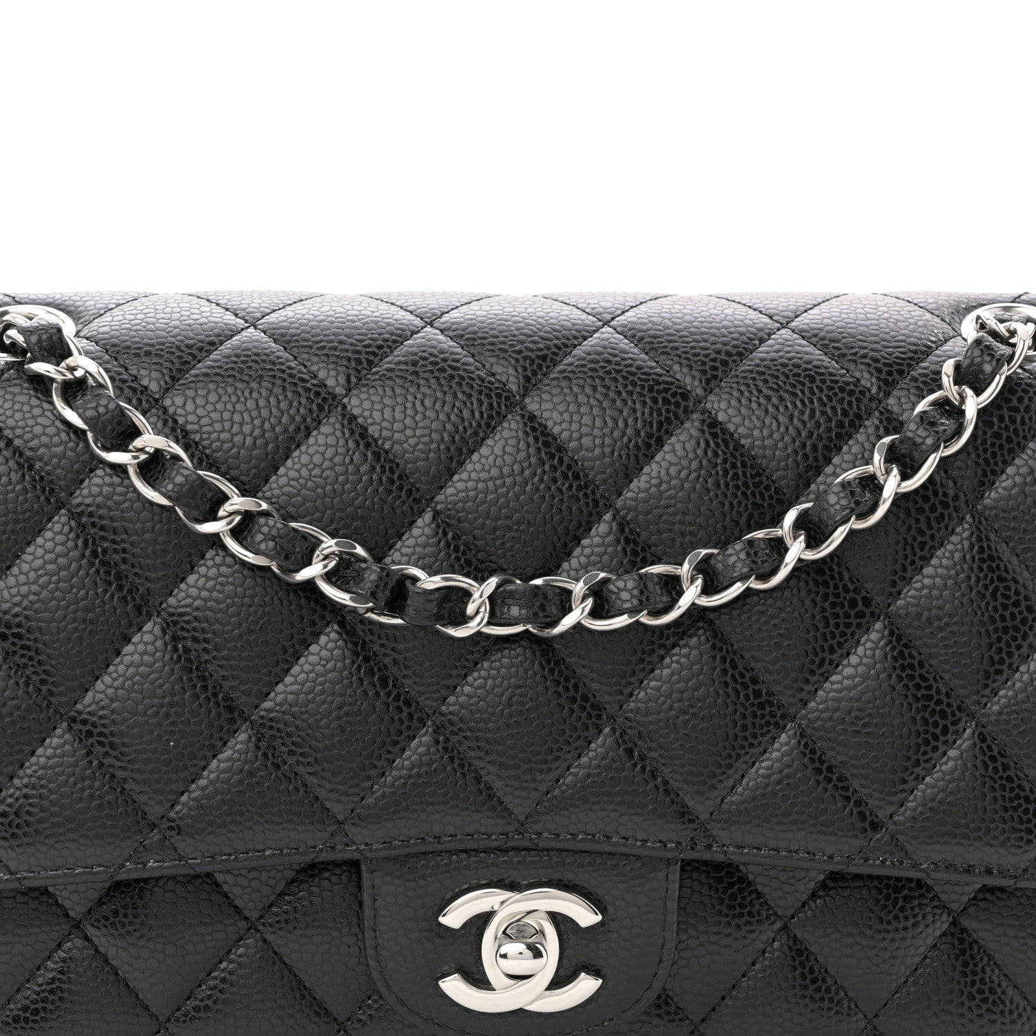 Caviar Quilted Medium Double Flap Black