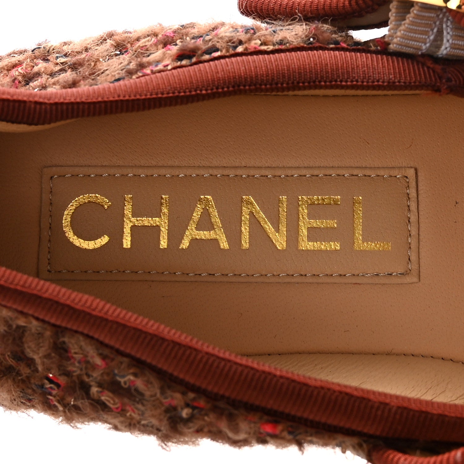 Wool Tweed Mary Jane Flats 37 Brown Red Dark Blue