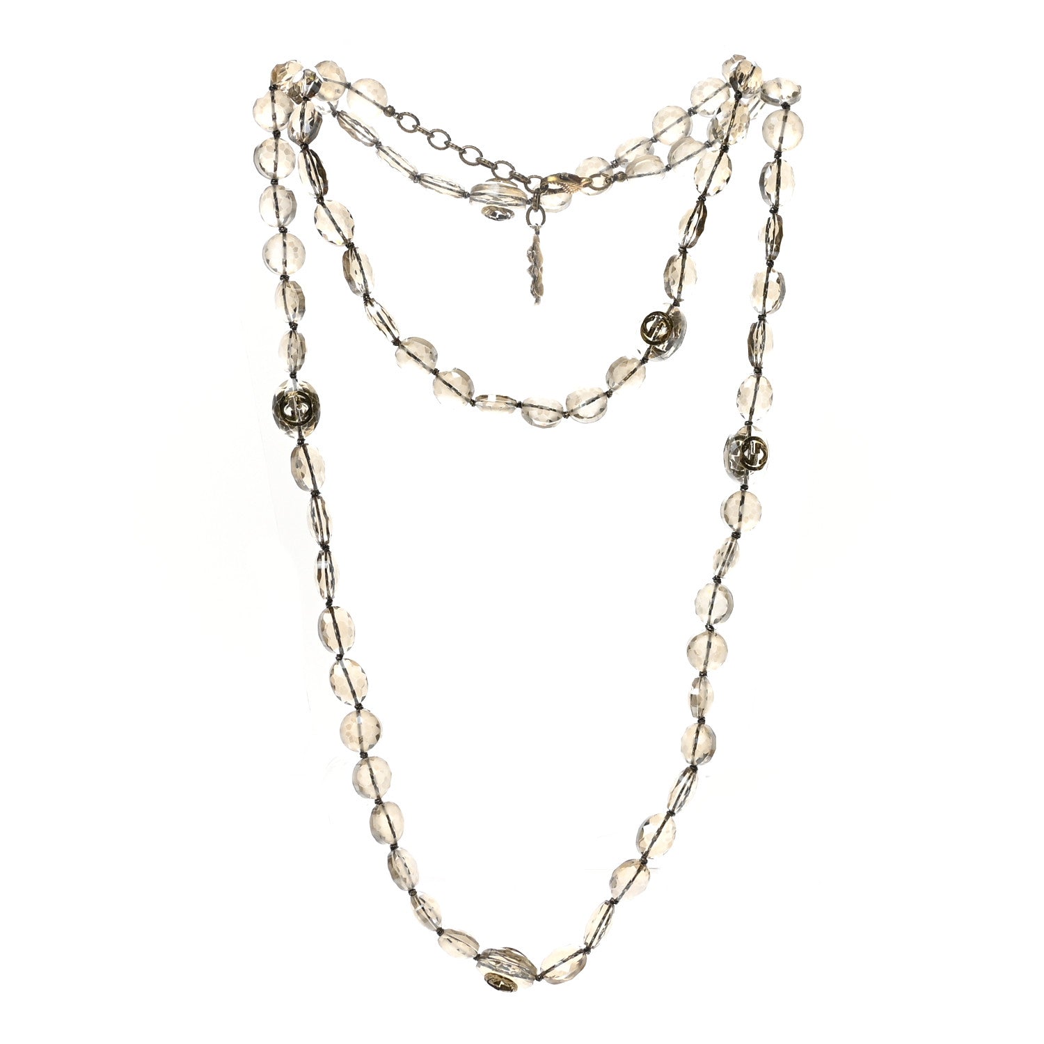Metal Crystal Bead Flower Long Necklace Gold