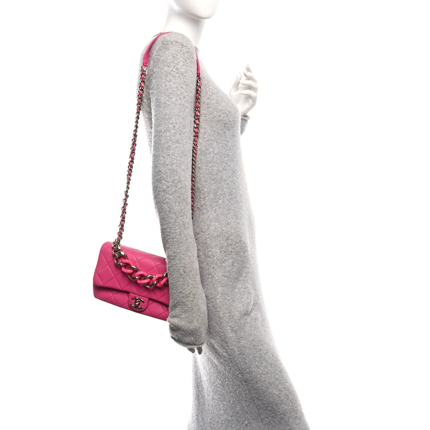 Lambskin Quilted Resin Bi-Color Chain Flap Bag Pink