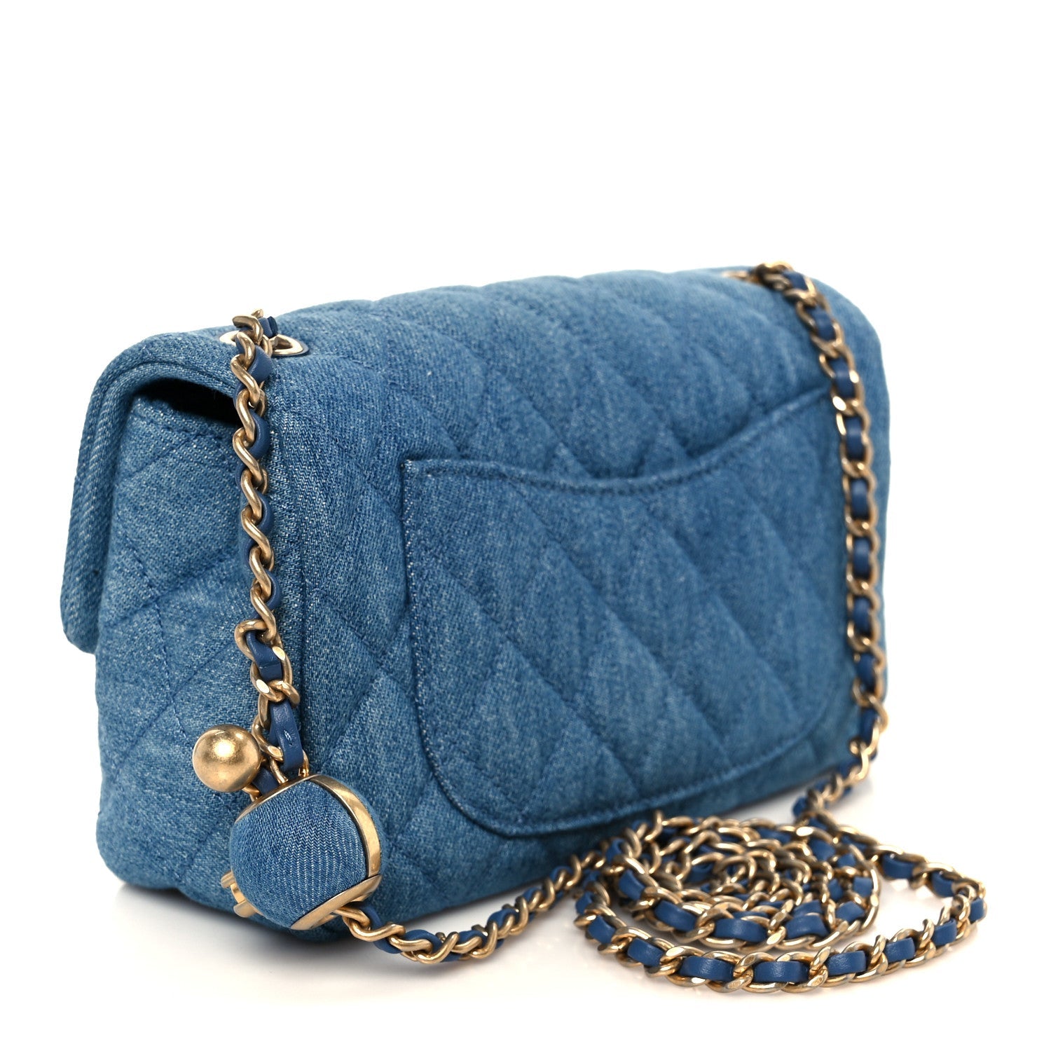 Denim Quilted Mini Pearl Crush Rectangular Flap Blue