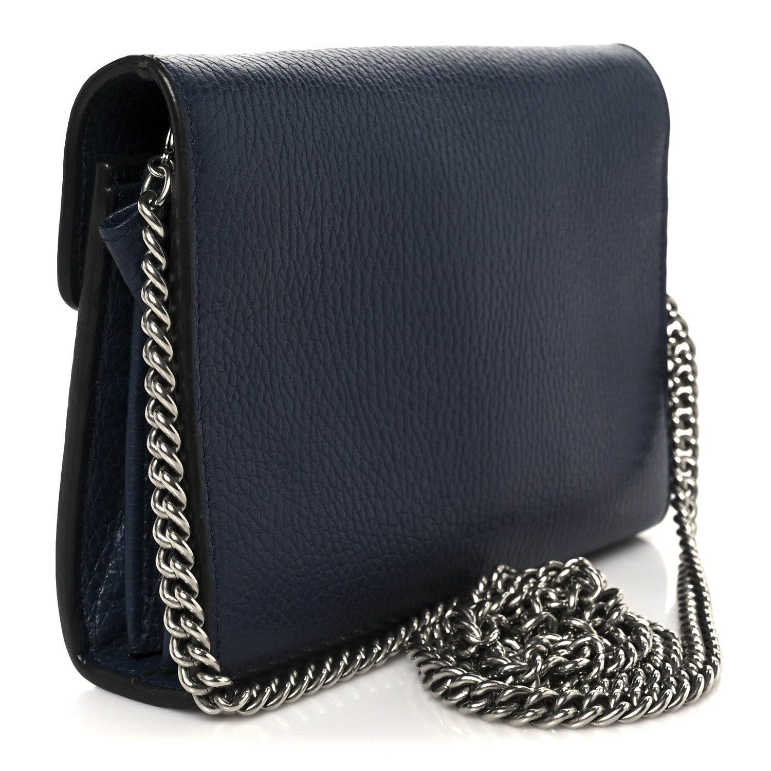 Dollar Calfskin Crystal Mini Dionysus Chain Wallet Blue Agata Black Diamond