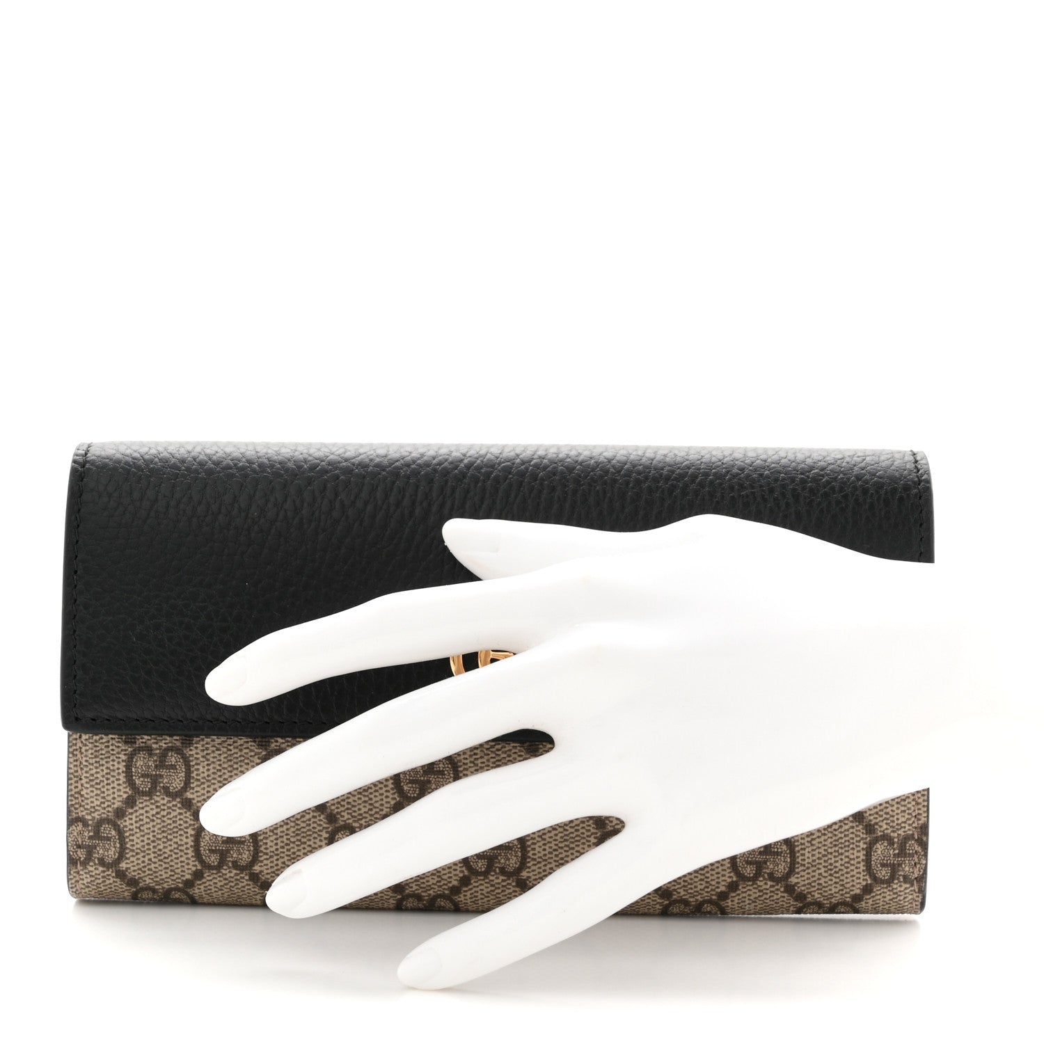 Dollar Calfskin GG Supreme Monogram GG Marmont Continental Wallet Black Beige Ebony