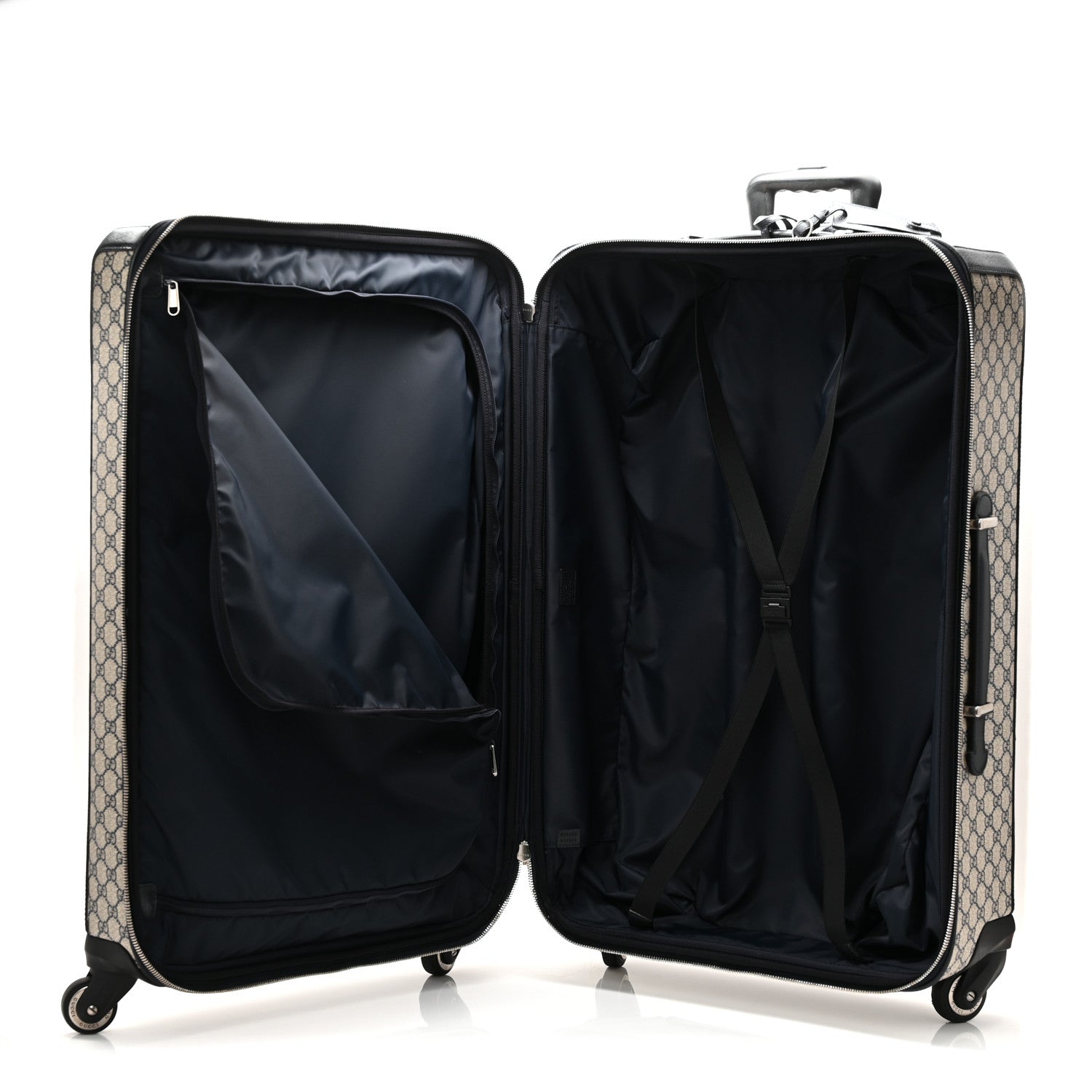 GG Supreme Monogram Textured Dollar Calfskin Web Large Savoy Trolley Suitcase Beige Blue