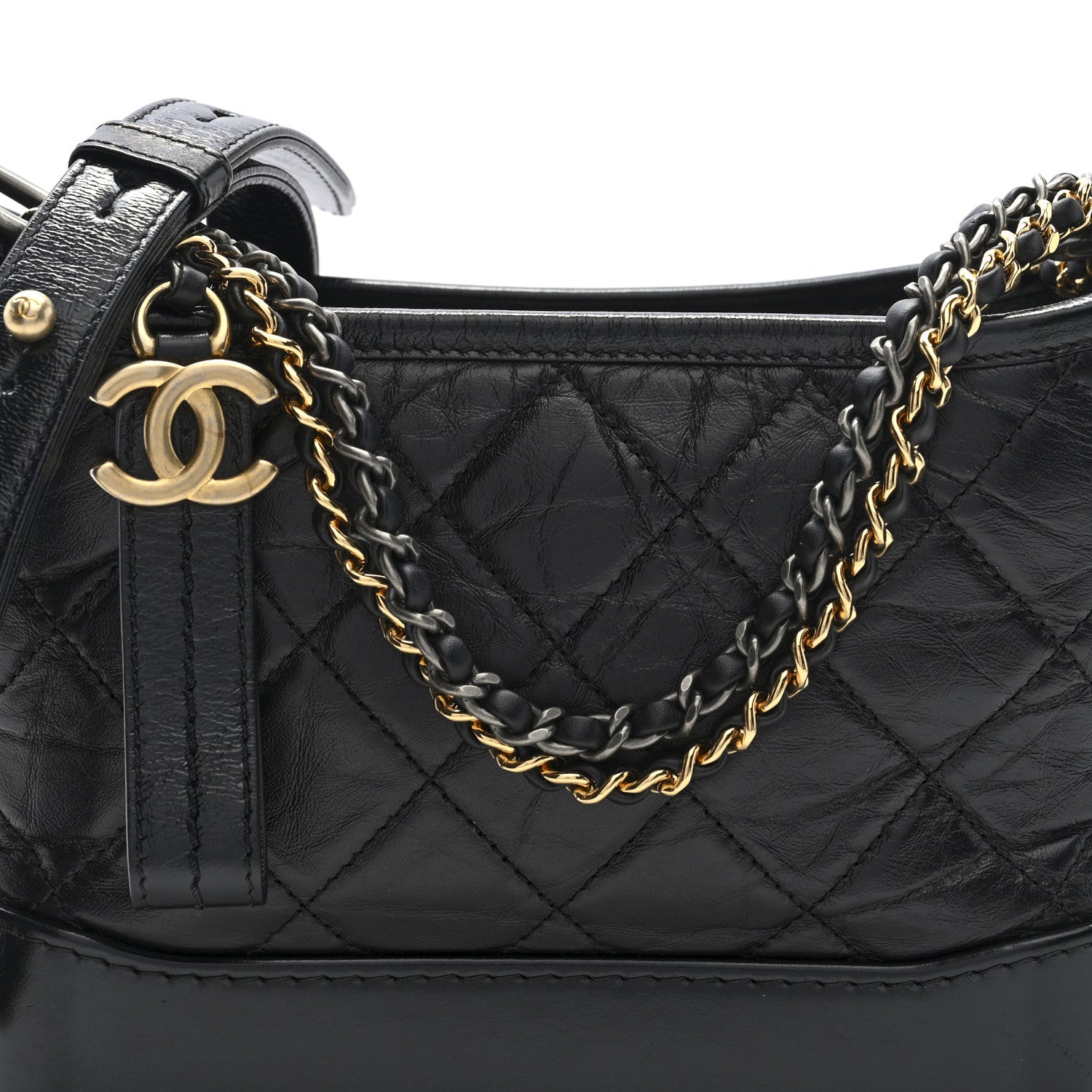 Aged Calfskin Quilted Small Gabrielle Logo Hobo Black