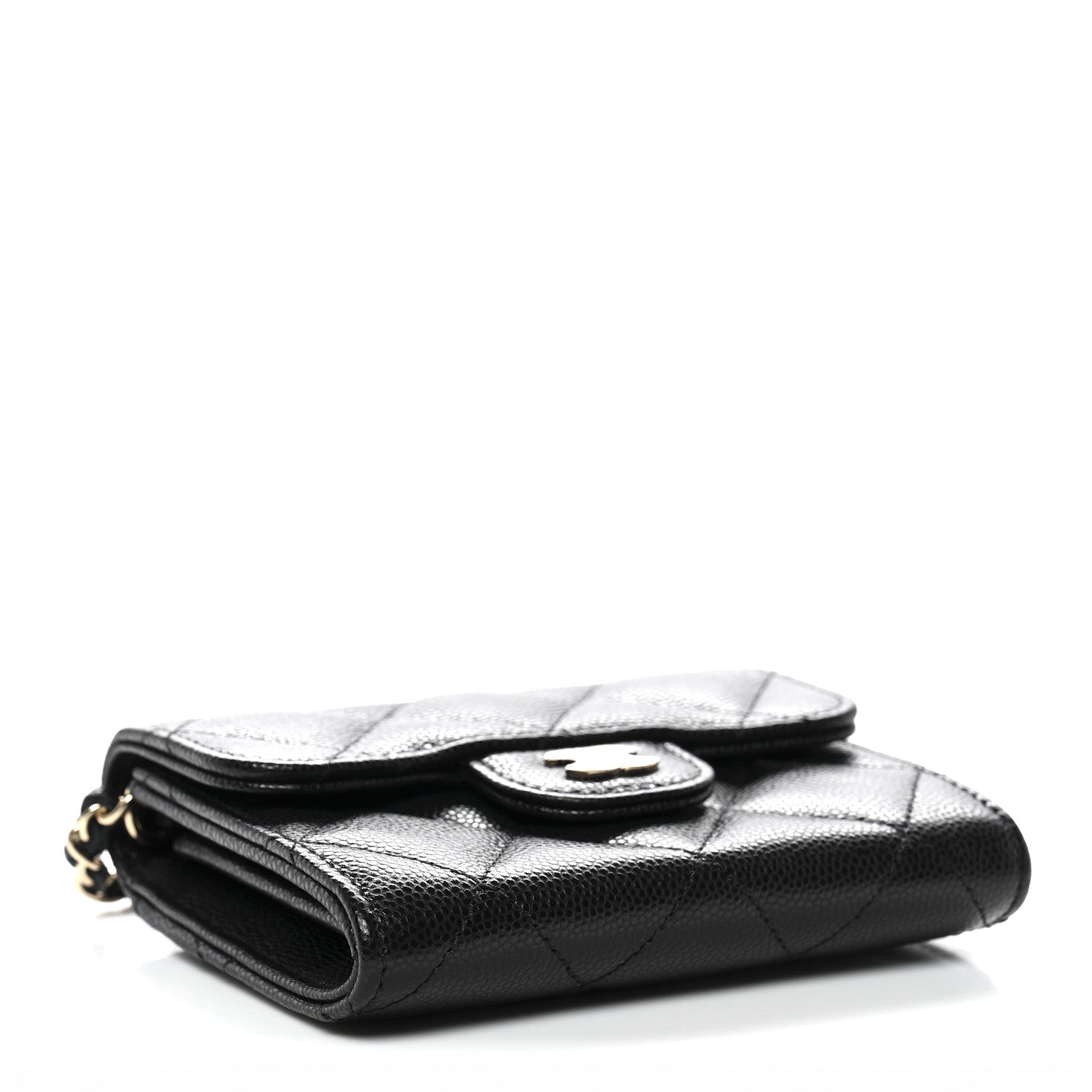 Caviar Quilted Flap Card Holder On Chain Black